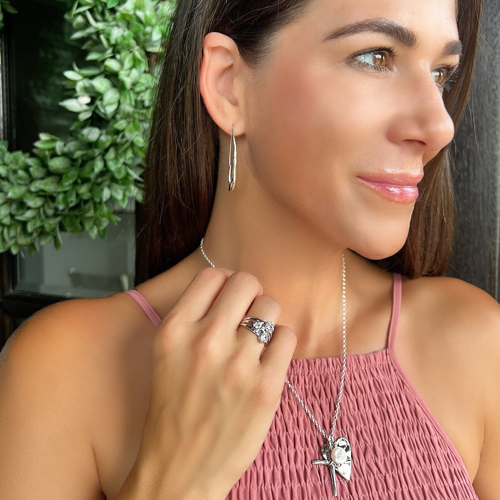 go with the flow earrings paired with the fearless necklace and the I am ring