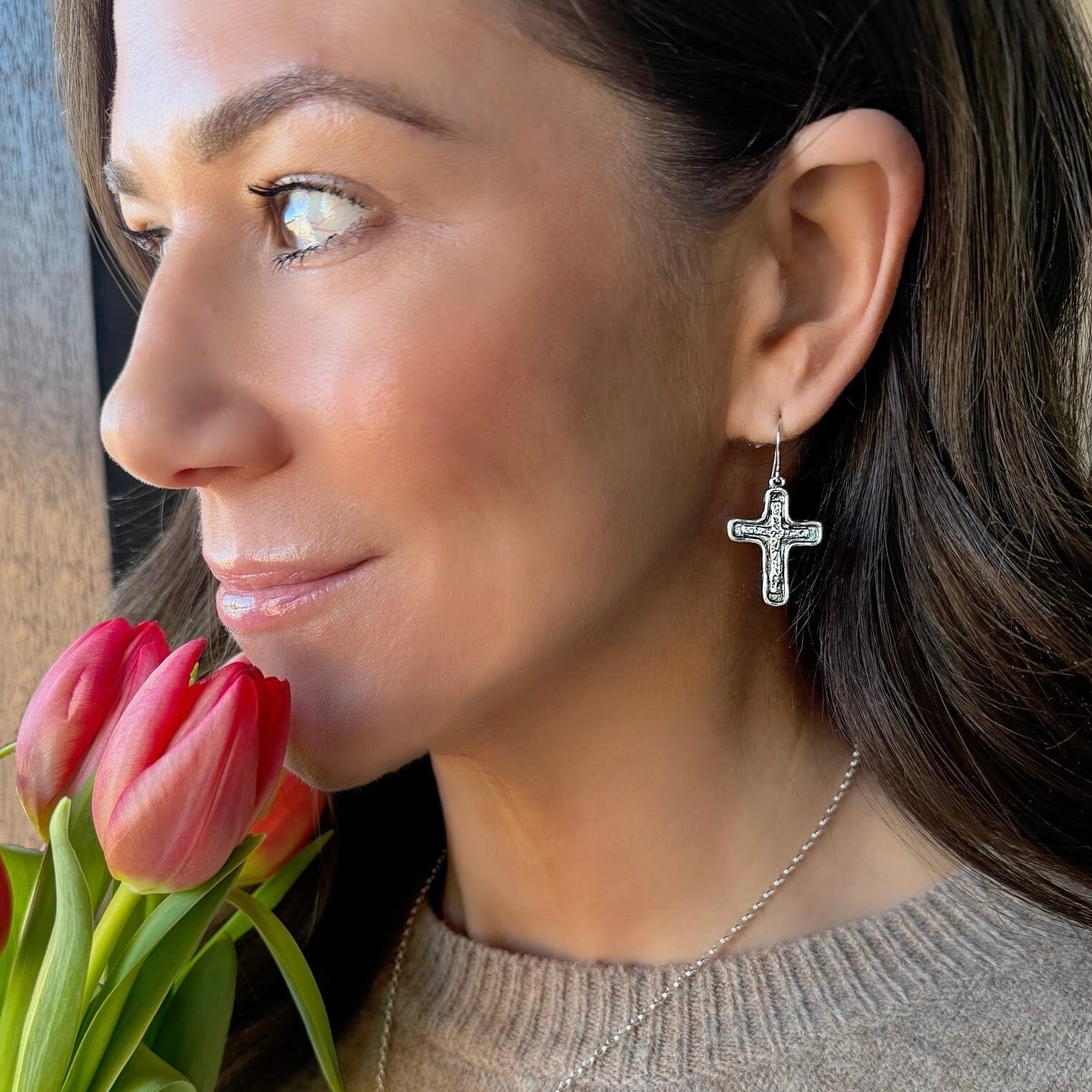 silver cross earrings - Grace Upon Grace