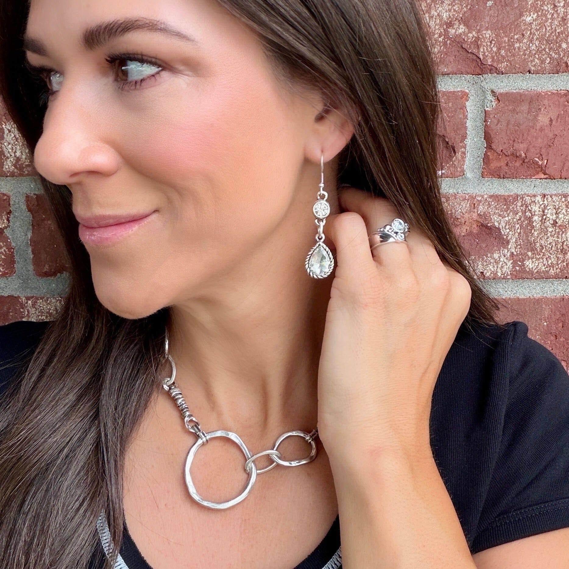 Grand Entrance Earrings paired with Showtime Ring and Park Avenue Necklace