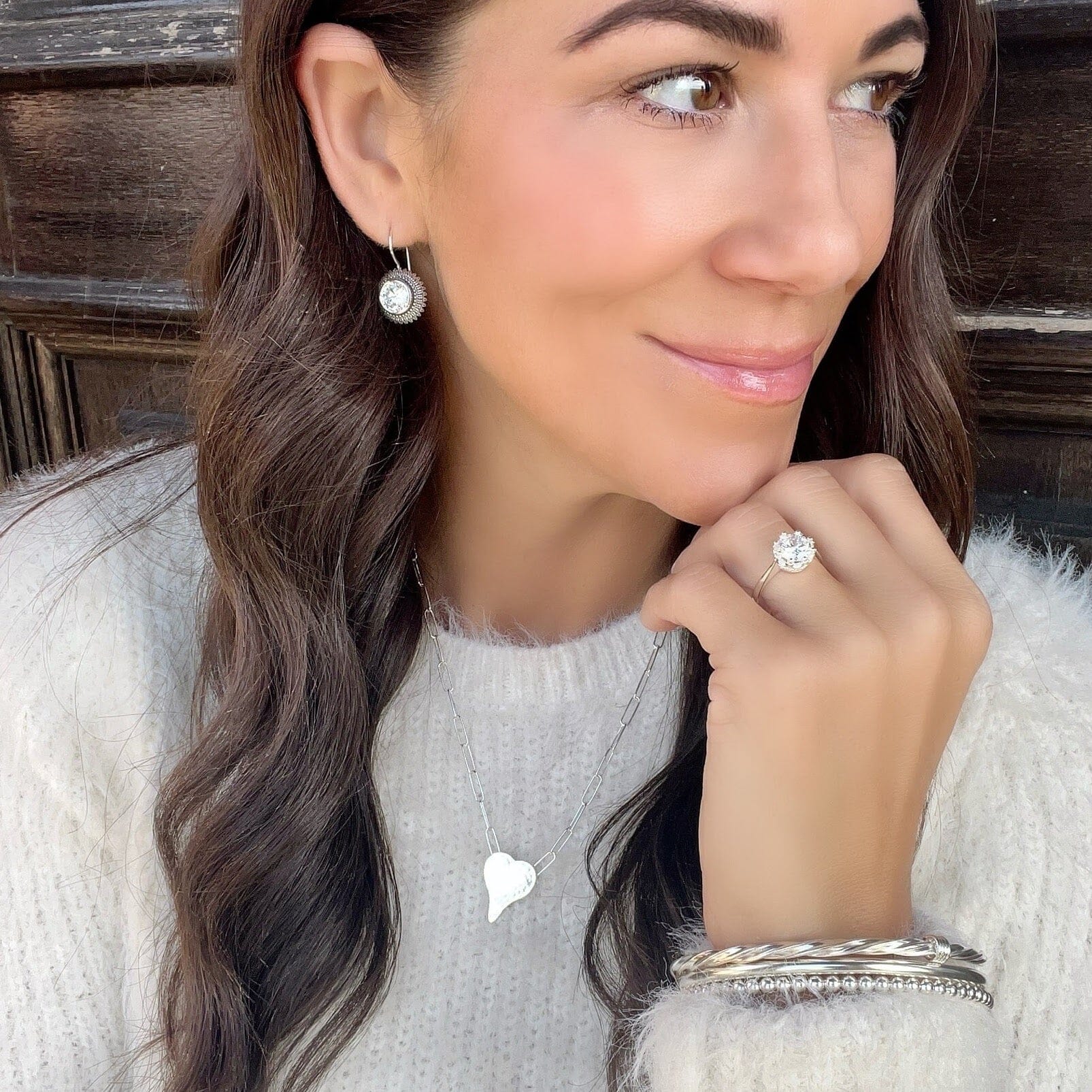 Halo, Darling Earrings paired with Sweet as Sug'r Necklace, Diana Ring, and All the Rage Bangle