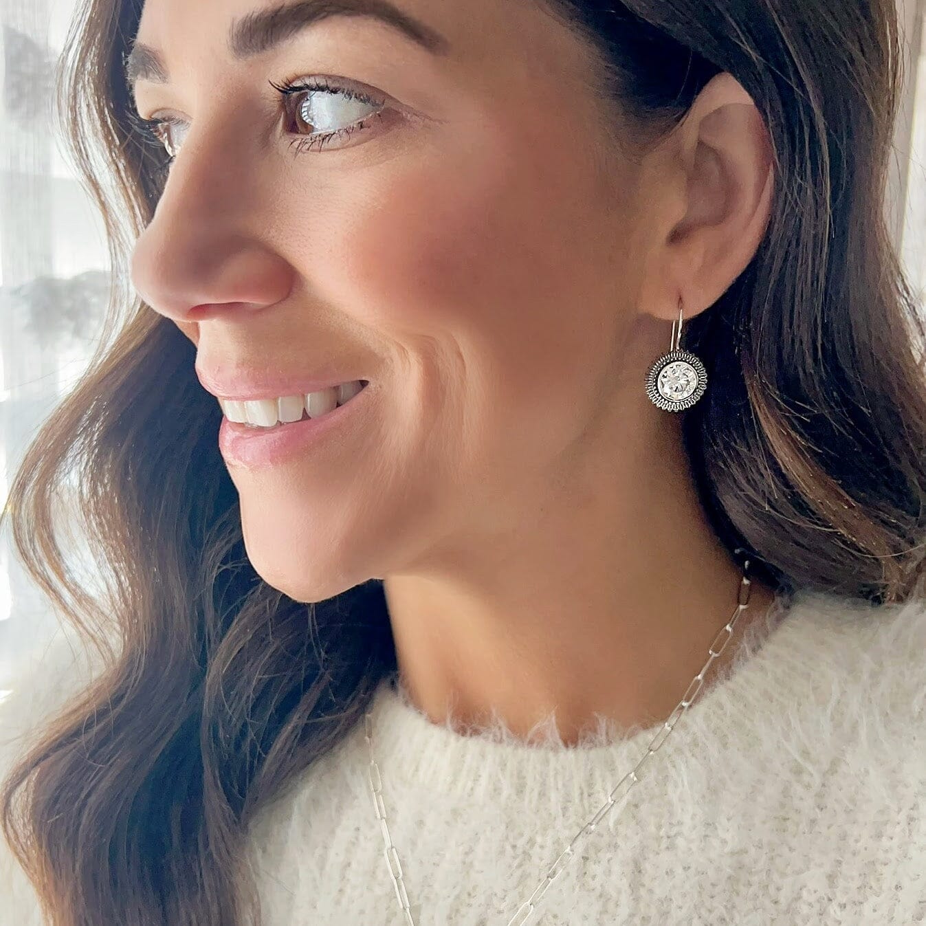 designer sterling silver hook wire earrings featuring round cubic zirconia