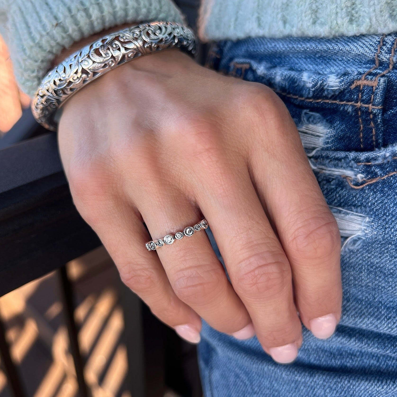 cz eternity ring in sterling silver