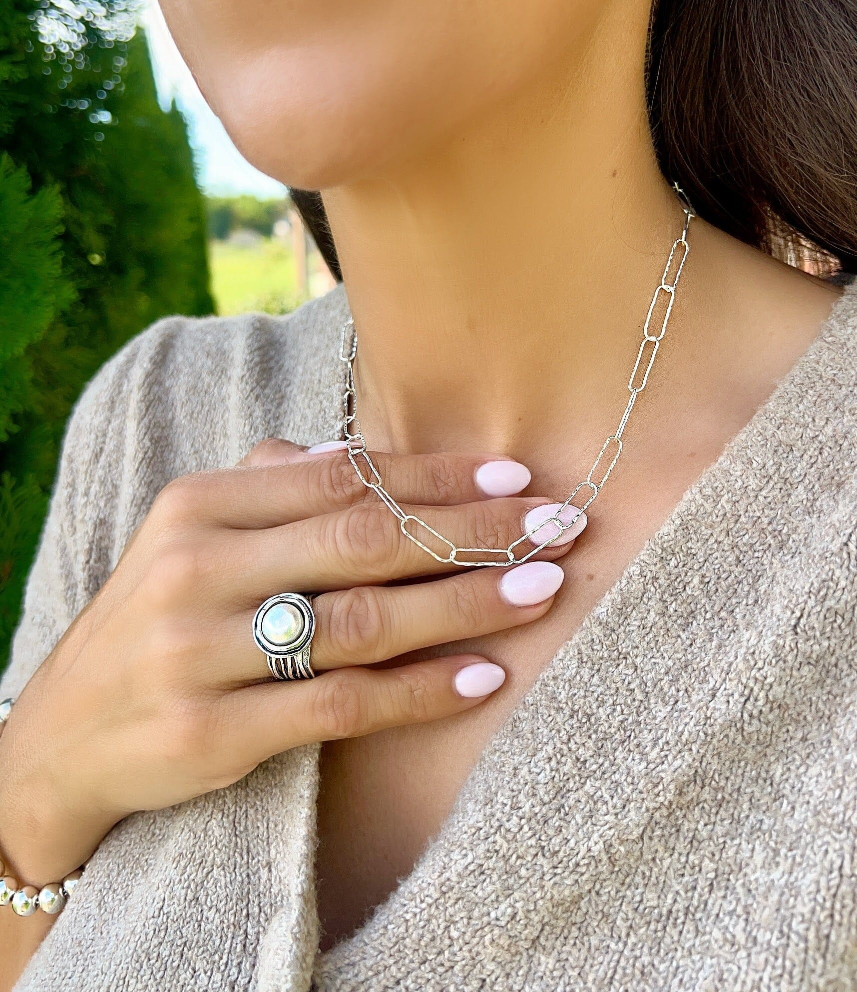 hammered link chain .925 silver