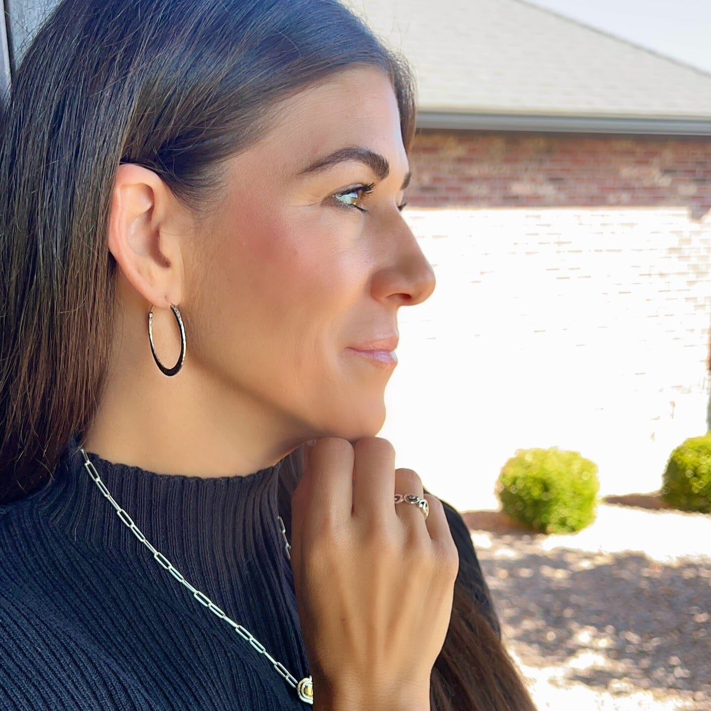 hammered finish earrings paired with lit'l Classy ring and posh heart necklace