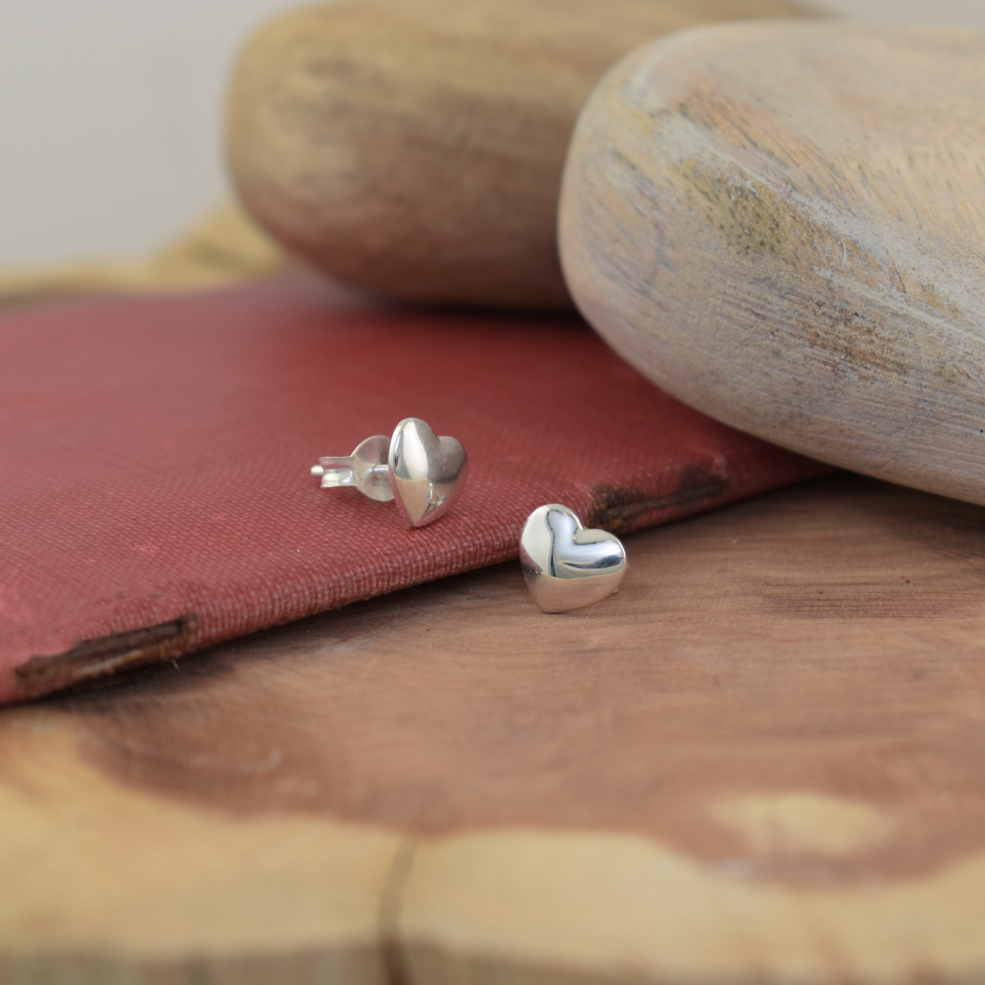 dainty high-polished sterling silver heart push-back post earrings