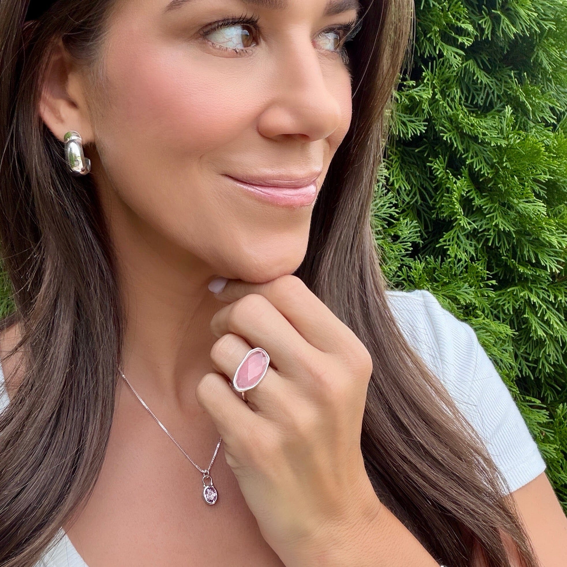 Hello Dolly Ring featured with Boss Babe Earrings and Perfectly Pink Necklace