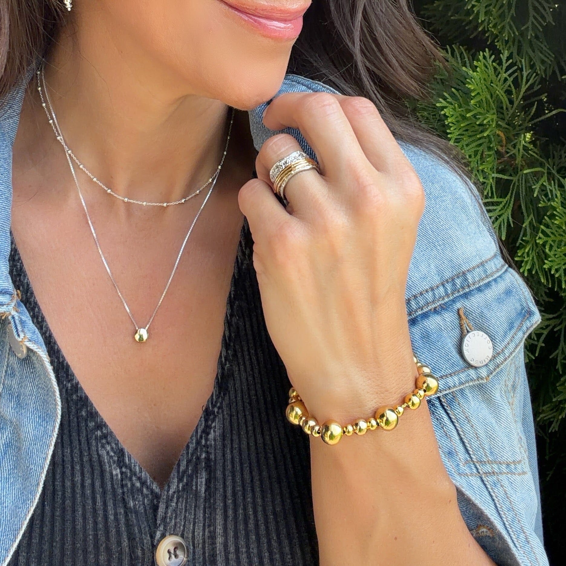 gold beaded statement bracelet