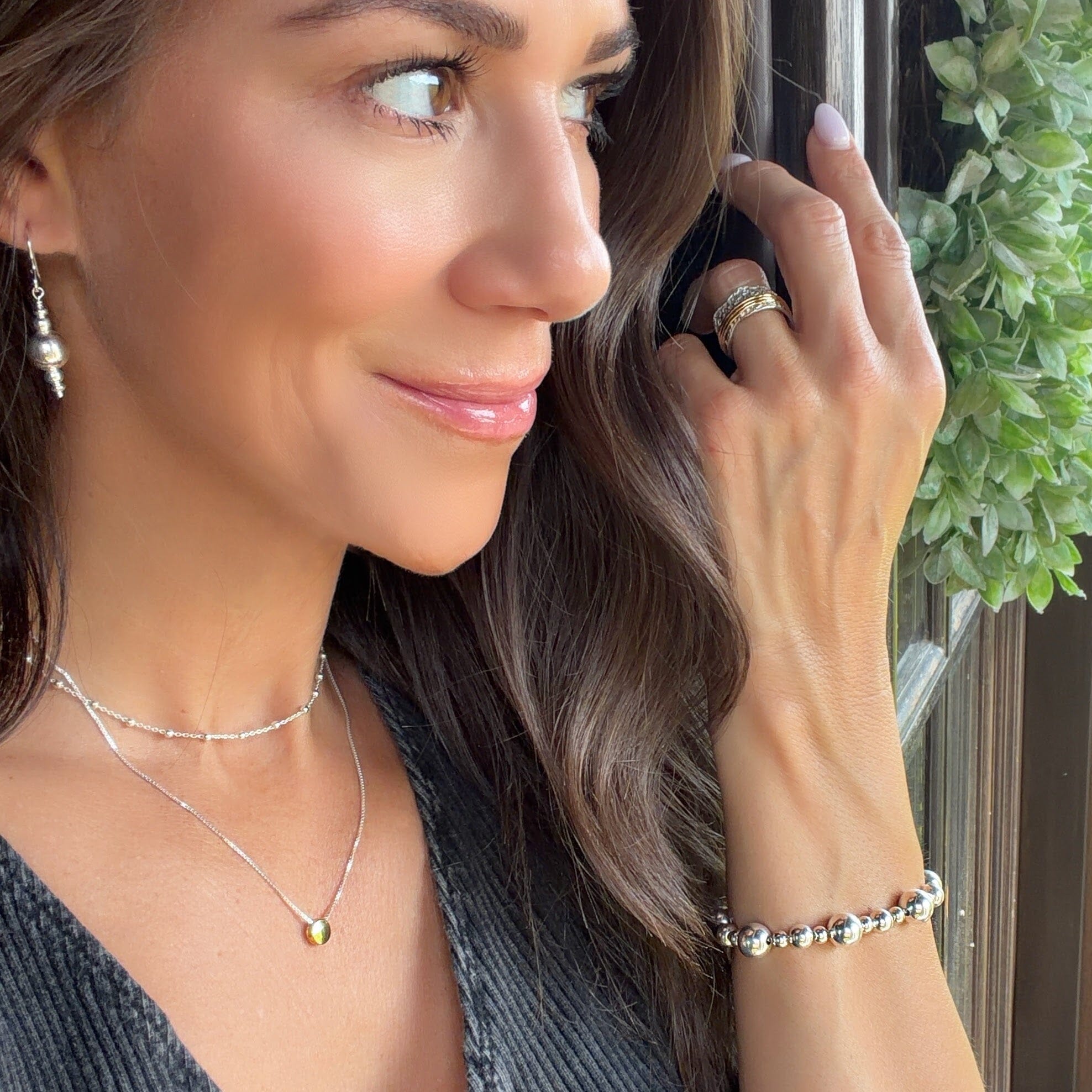 silver beaded statement bracelet
