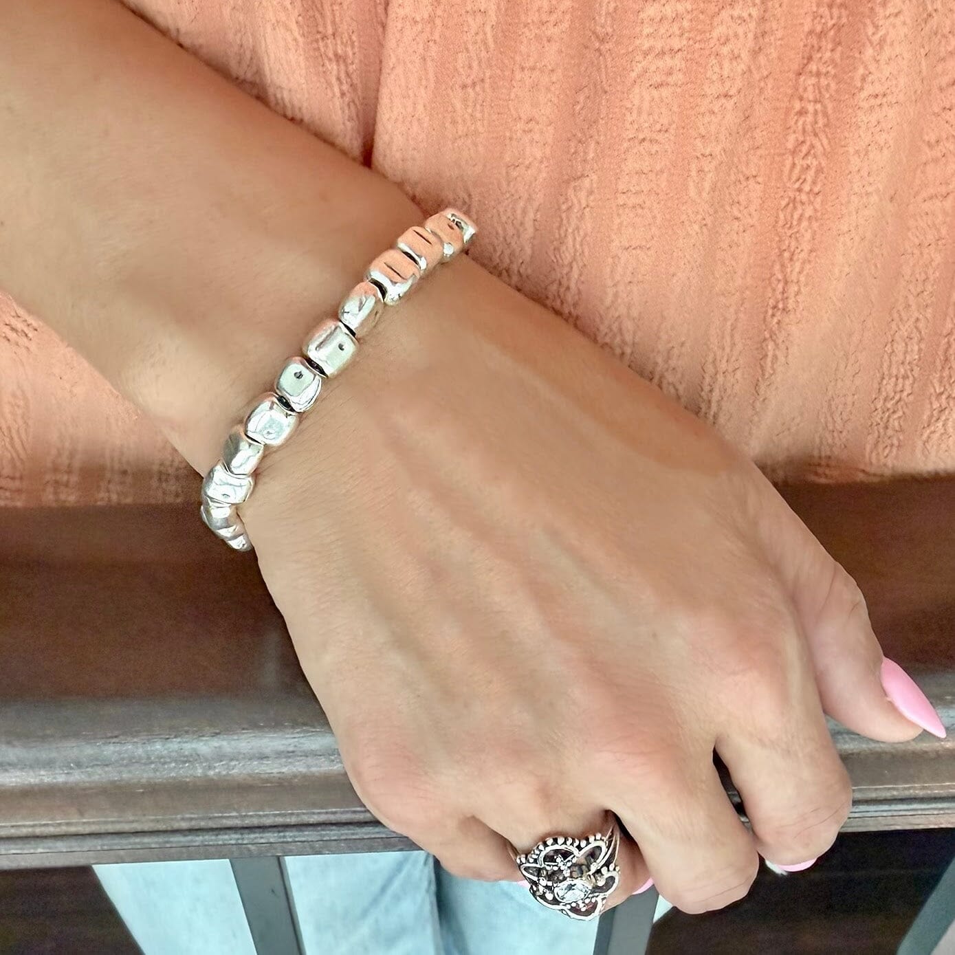 organic square-shaped beaded stretch bracelet