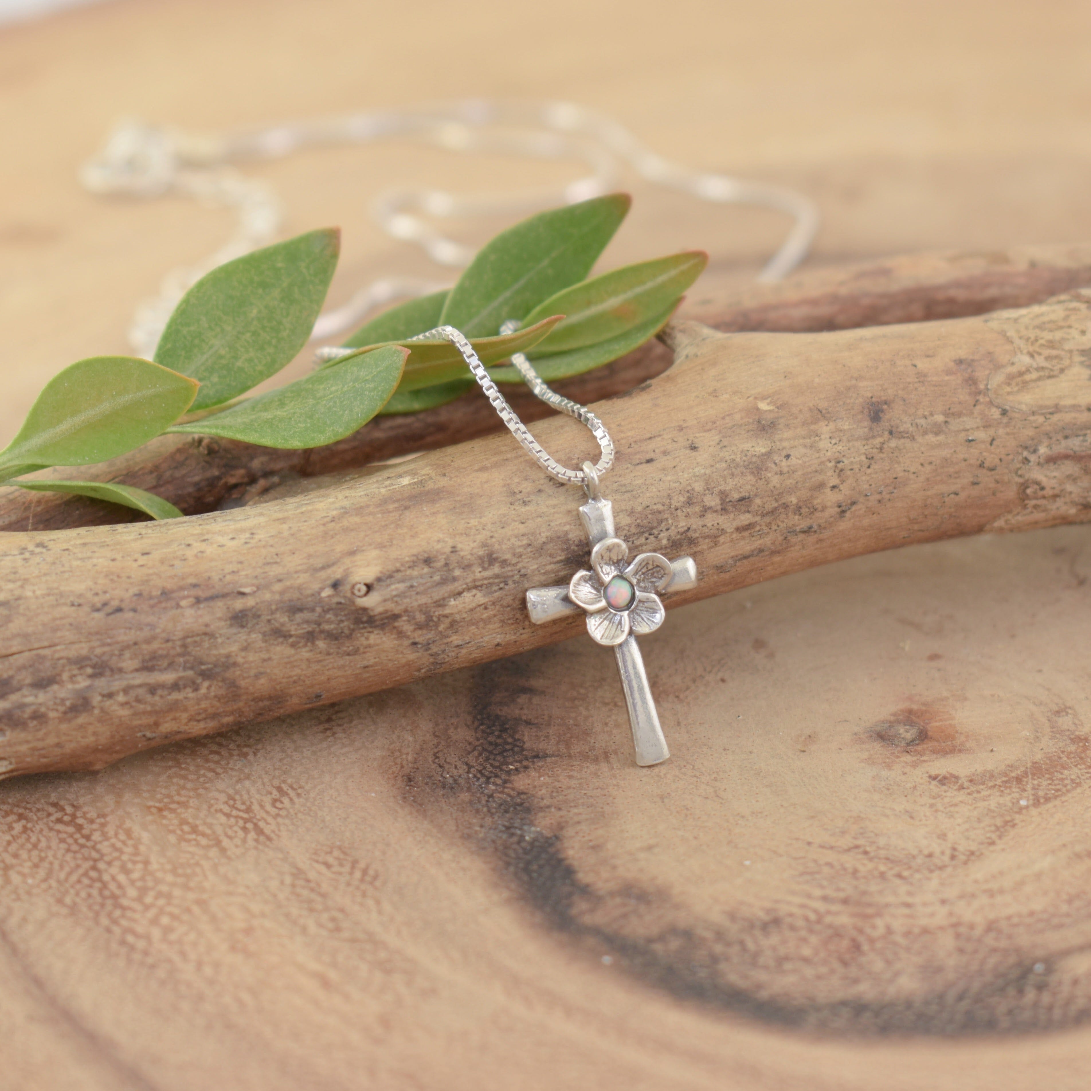 Simple sterling silver cross necklace