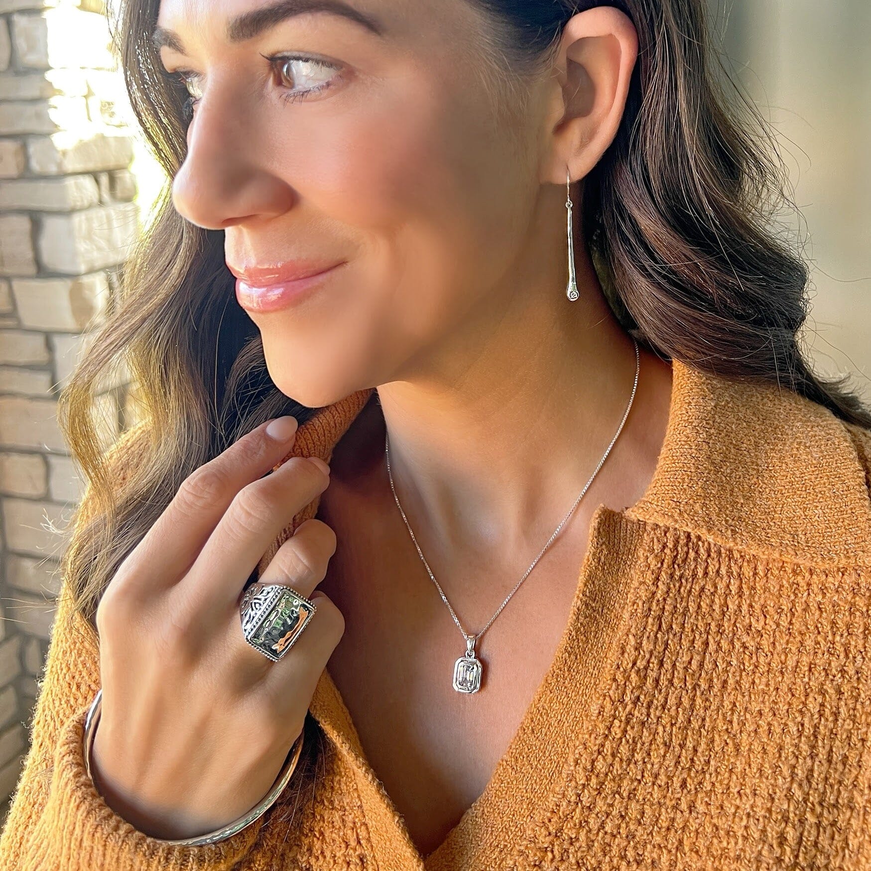 Hot Mess Earrings paired with Cassidy Ring, Tiffany Necklace, and My Go-To Bangle