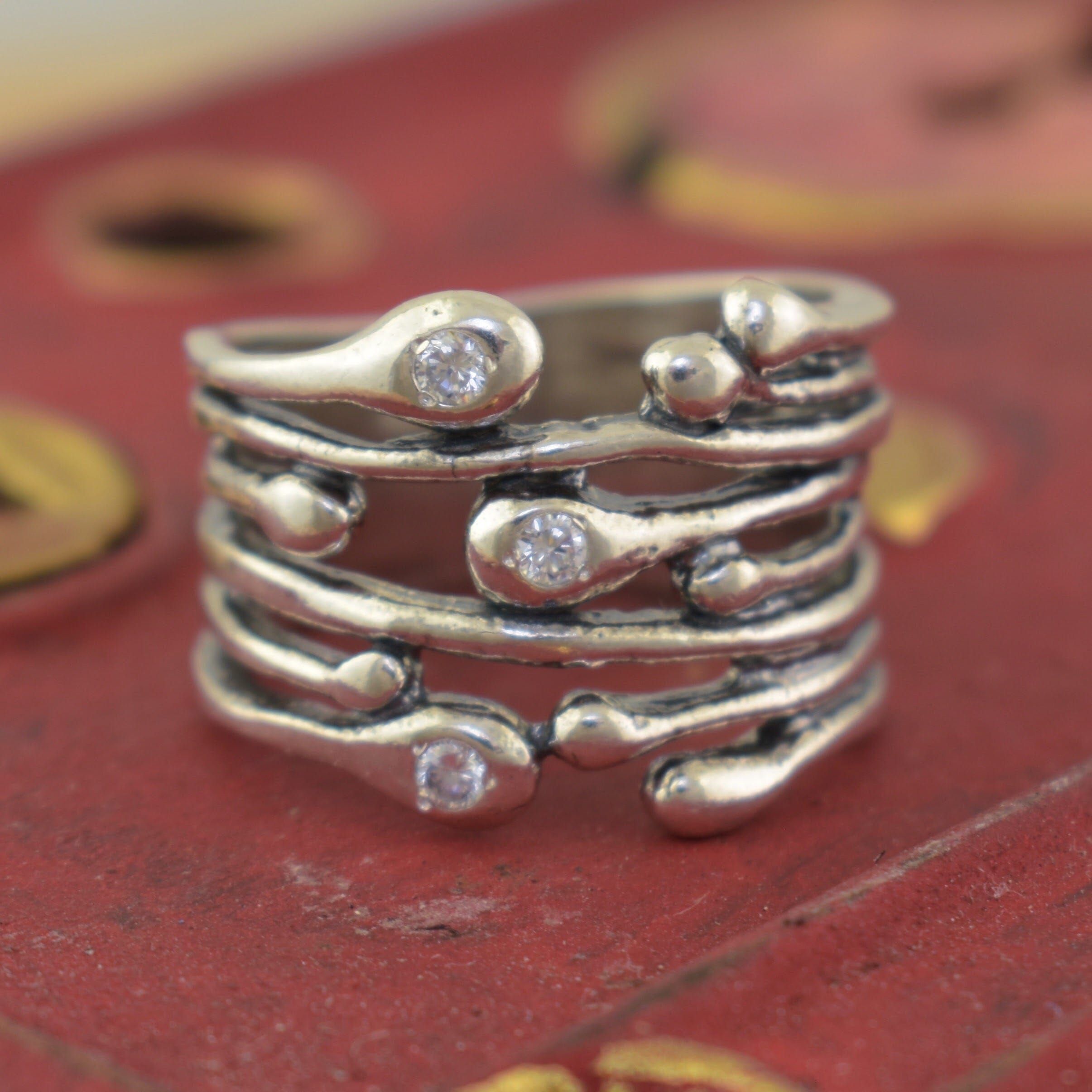 sterling silver hand crafted drop shaped ring