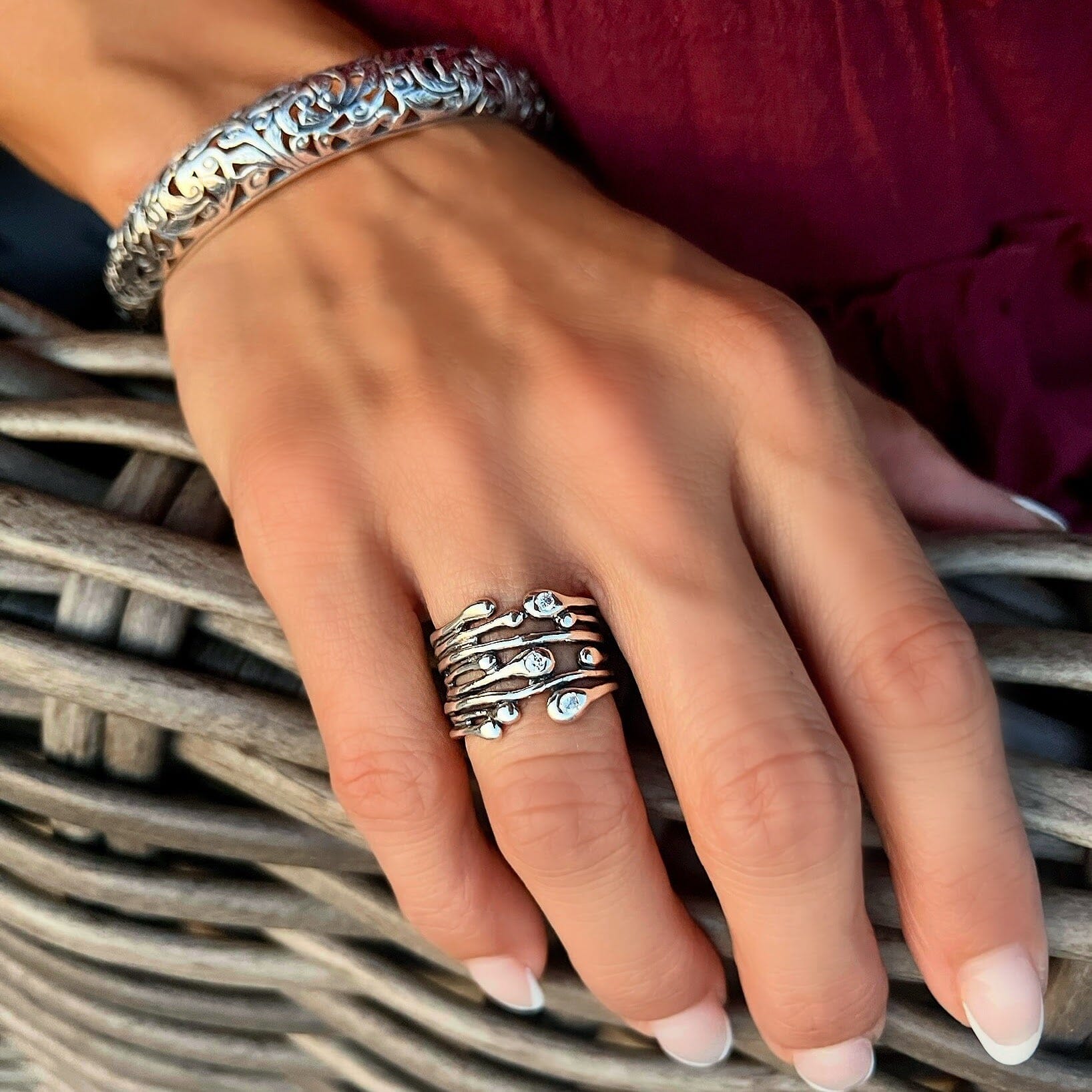 hot mess ring paired with the sterling vineyard bracelet