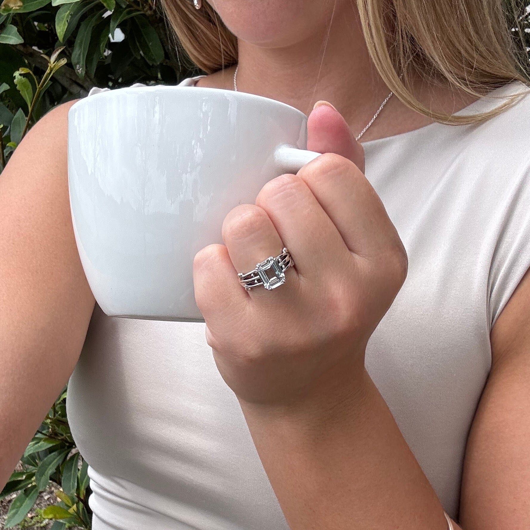 minimalist style engagement ring in sterling silver - Iced Topaz