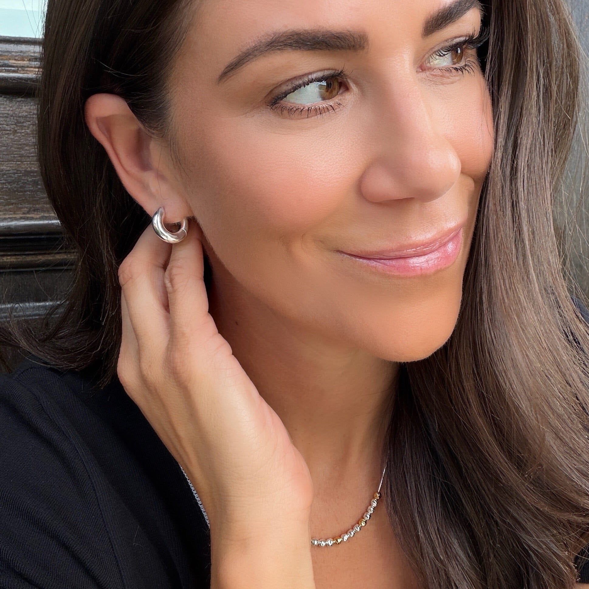 sterling silver plated brass huggie hoop earrings