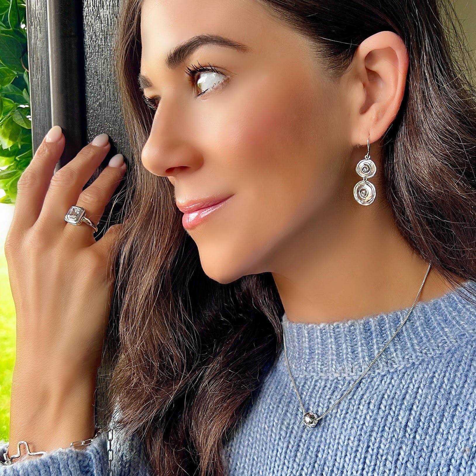 High polished and oxidized silver earrings