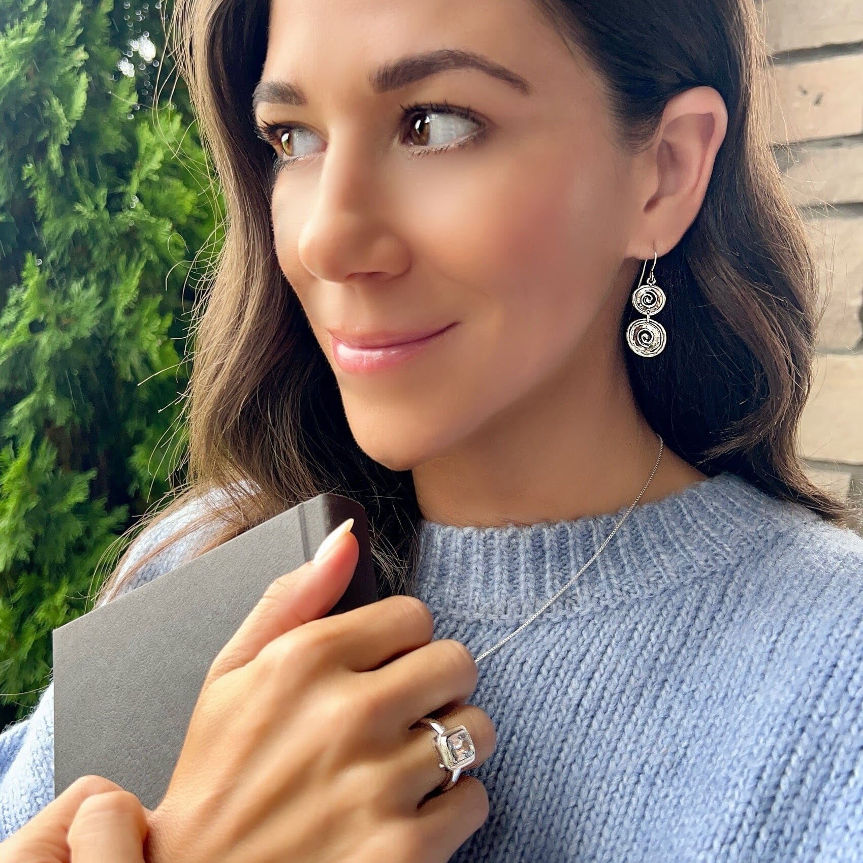 It takes two earrings paired with the bead it necklace and tiffany ring