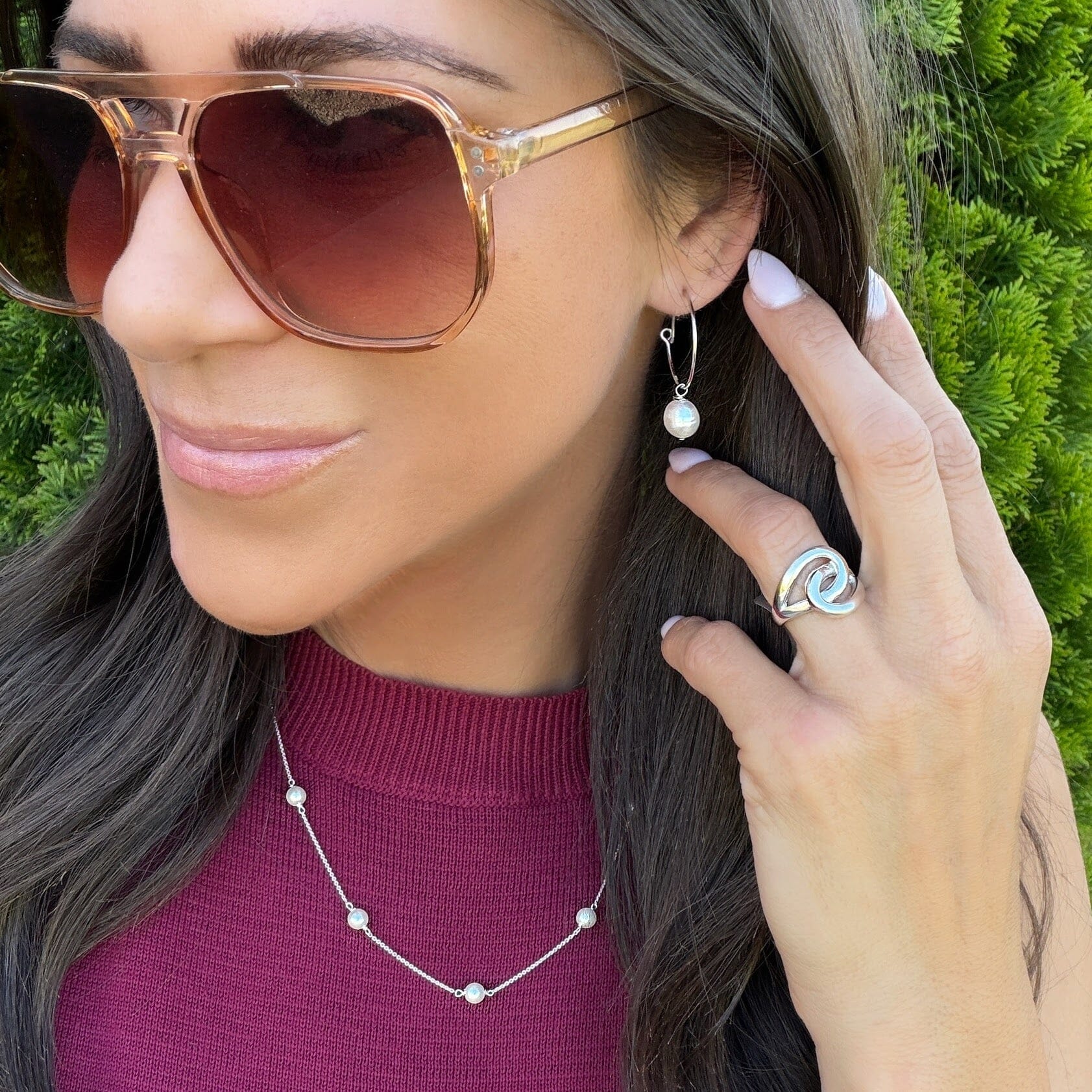 beach style pearl hoops