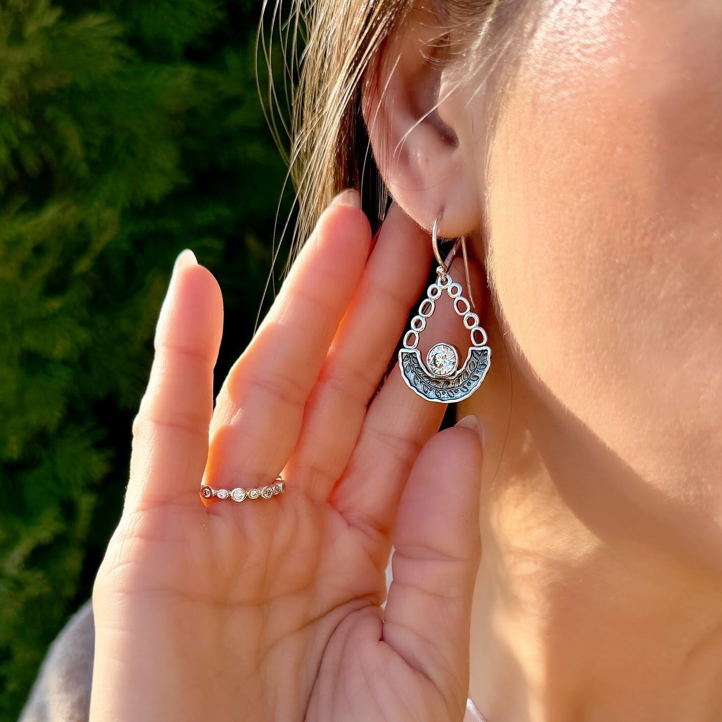 silver cz dangling earrings