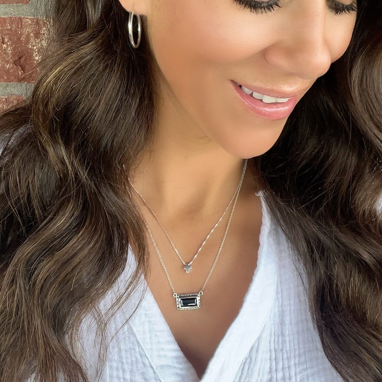 Juliet Necklace layered with Itty Bitty Cross Necklace in sterling silver