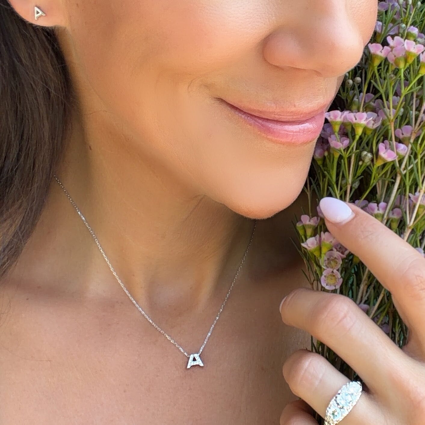 dainty letter necklace with CZs