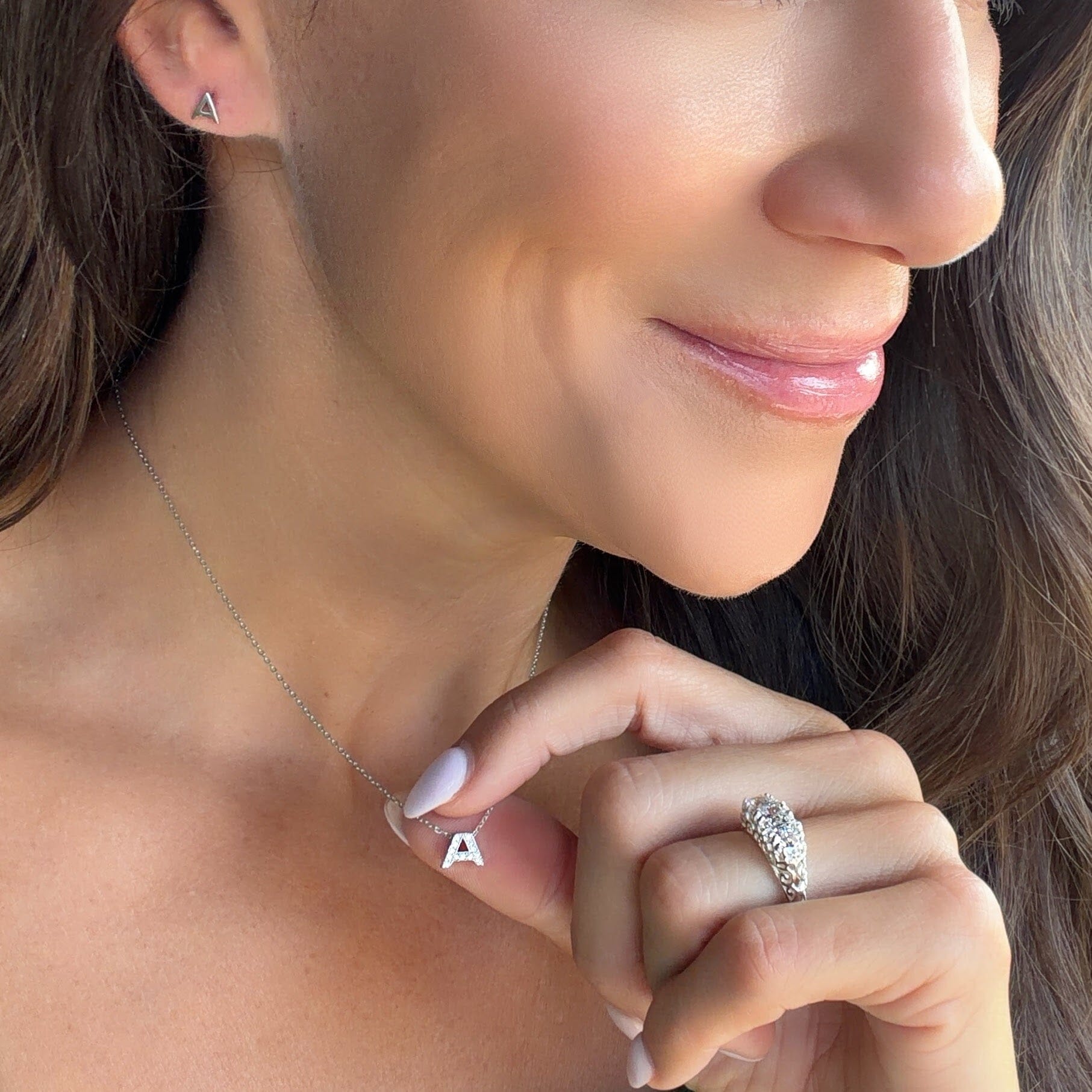 rhodium plated sterling silver initial necklace