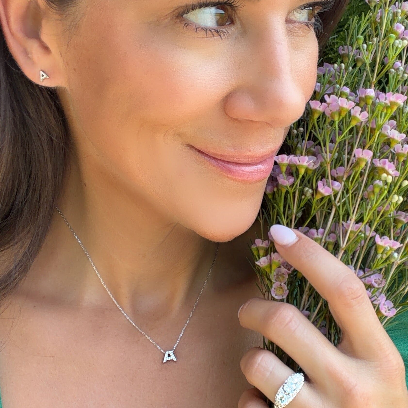rhodium plated silver initial pendant