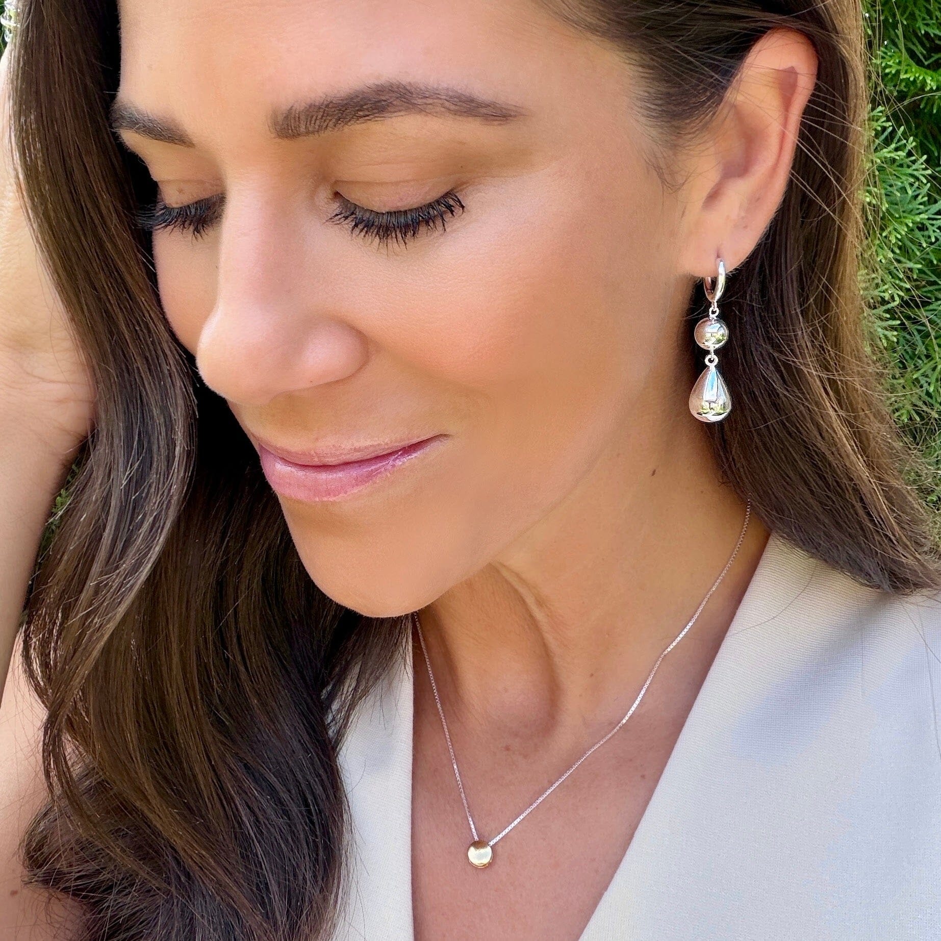 silver plated beaded drop earrings