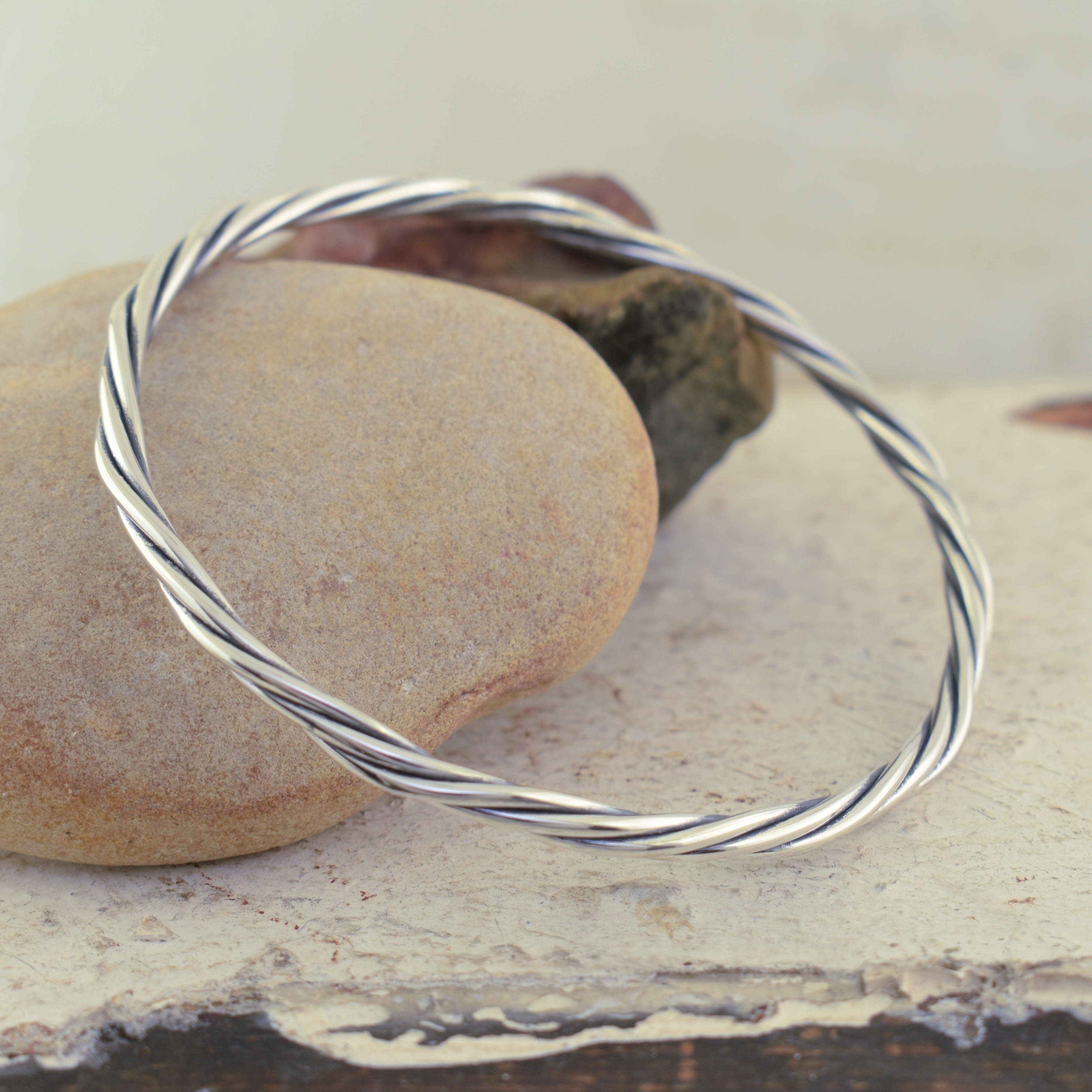 sterling silver high polished and oxidized bangle