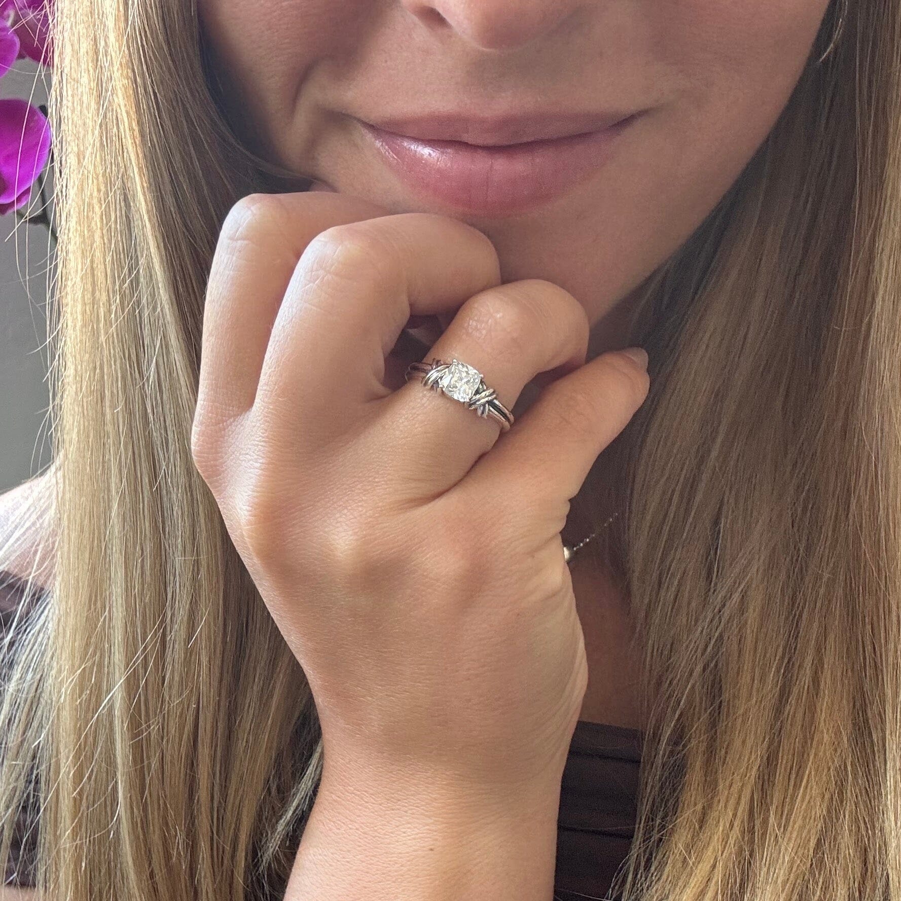 prong set cubic zirconia promise ring in handcrafted sterling silver
