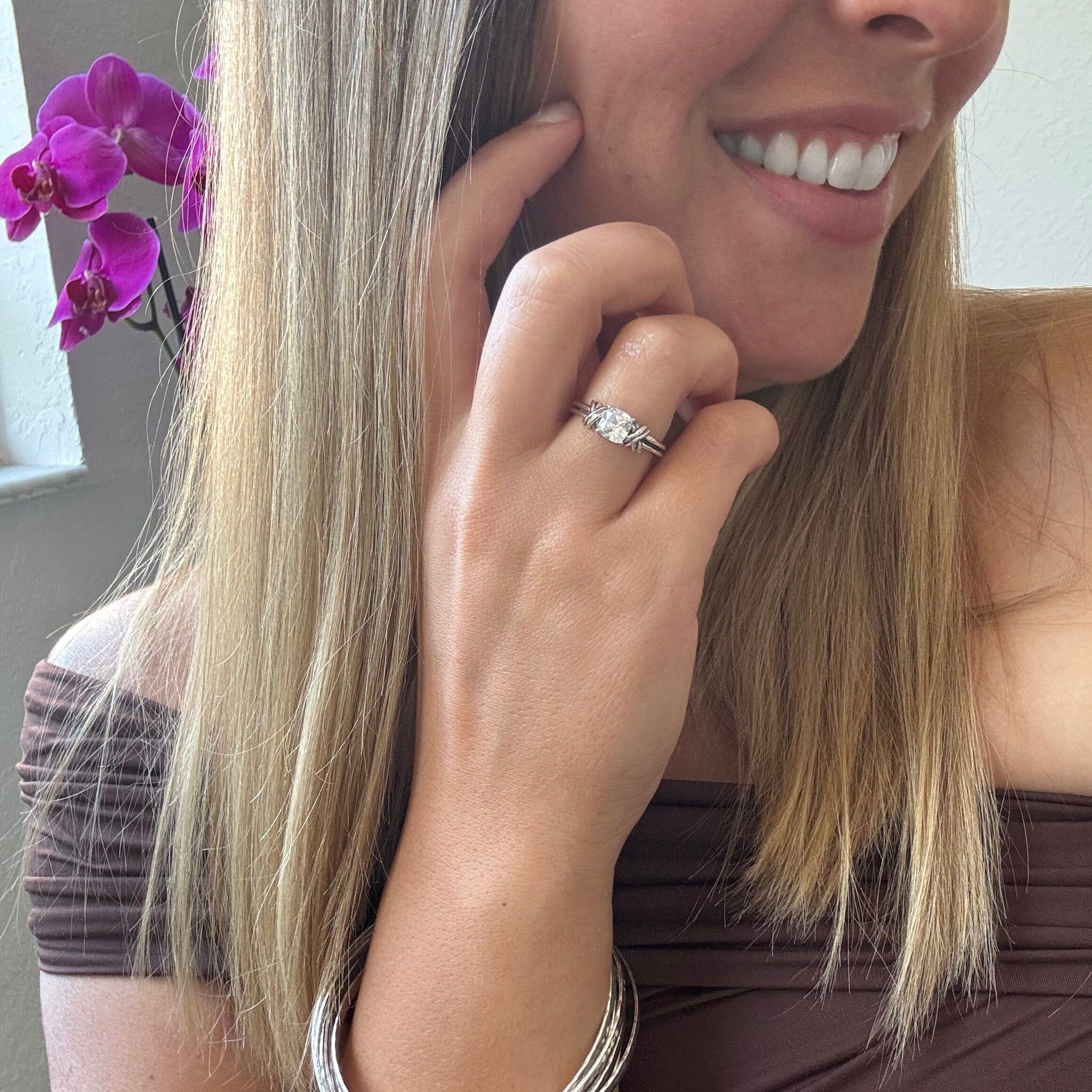 Kiss Me Once Ring paired with the Falls Bangle