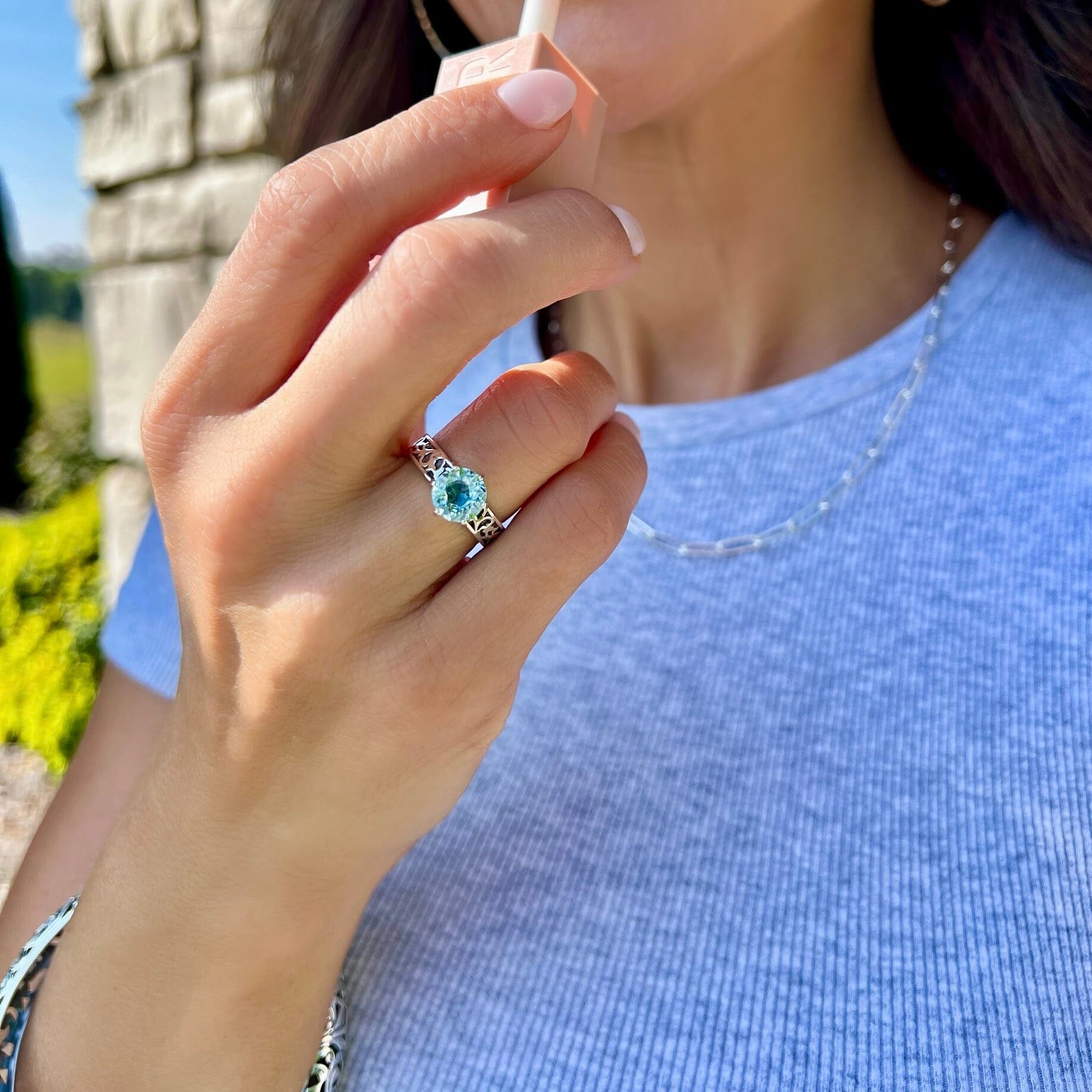 filigree aquamarine ring - Lace and Lagoon 