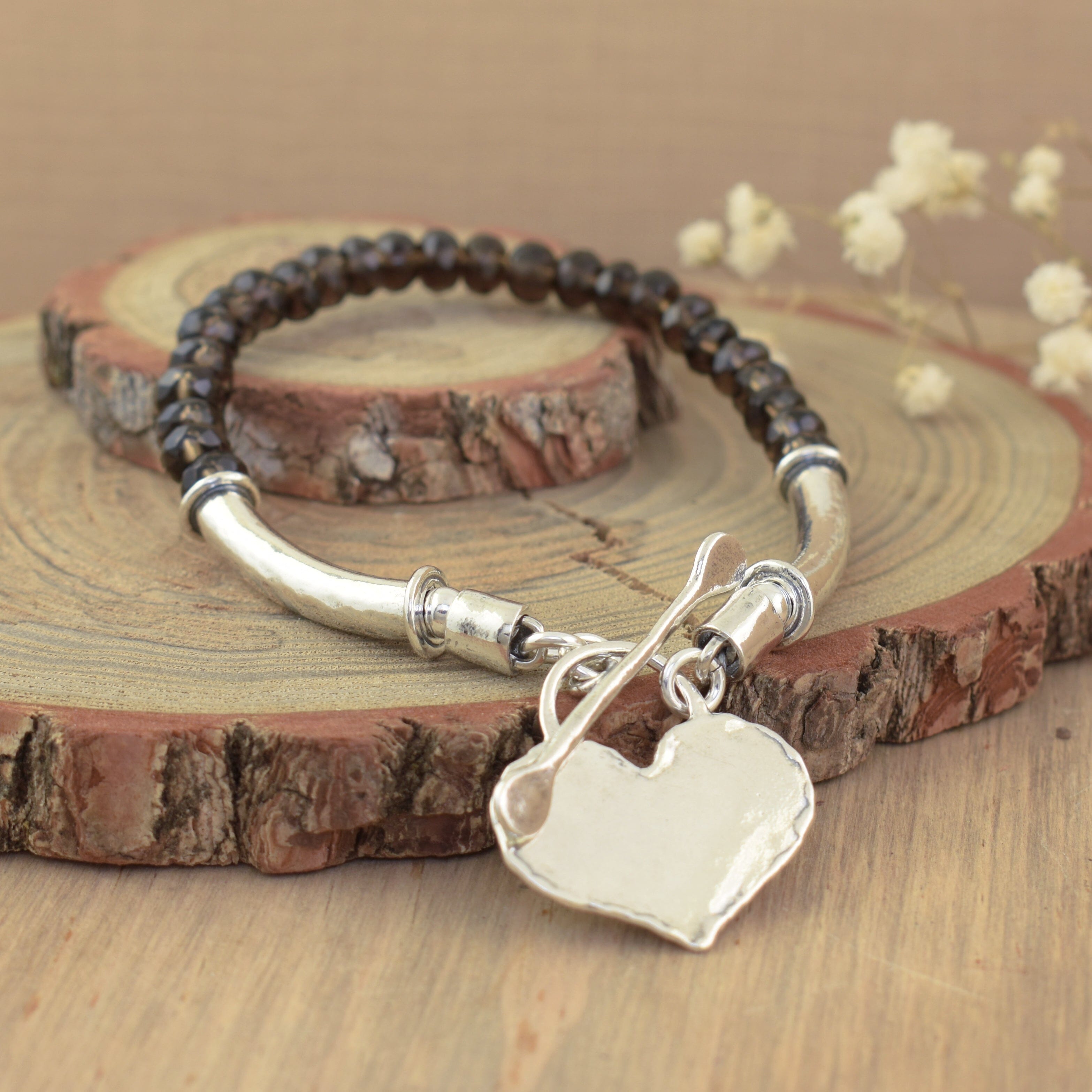 Brown stone bracelet with .925 sterling silver accents
