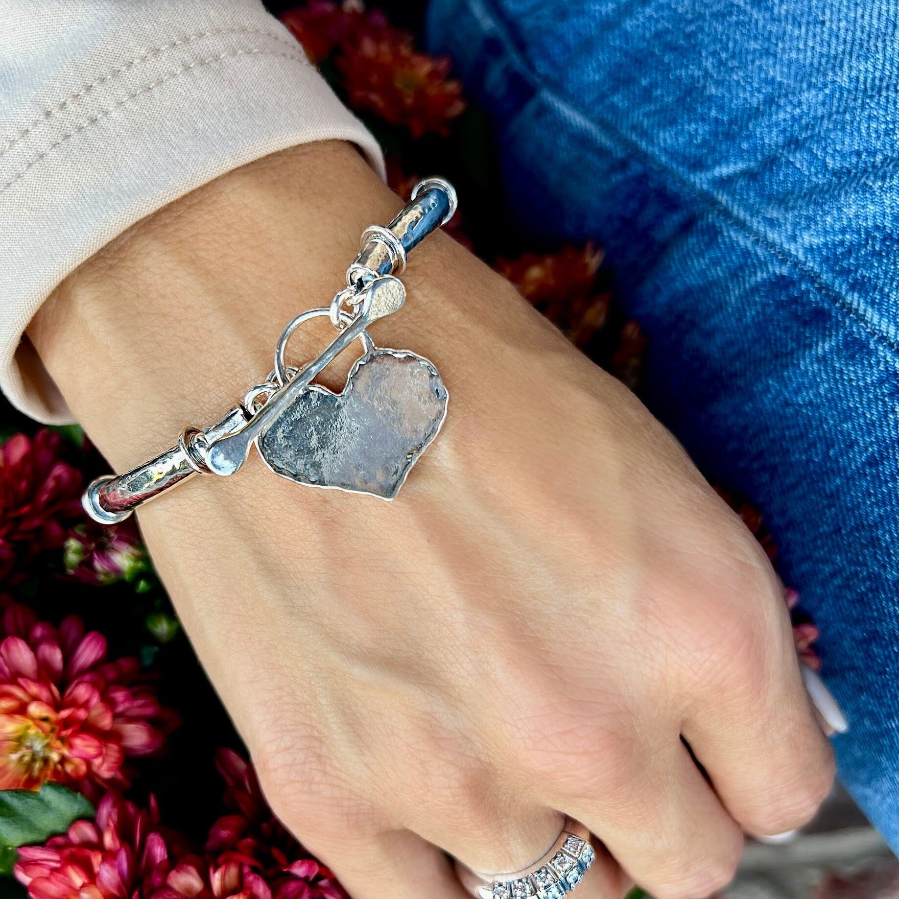 chunky heart toggle closure bracelet in .925 sterling silver