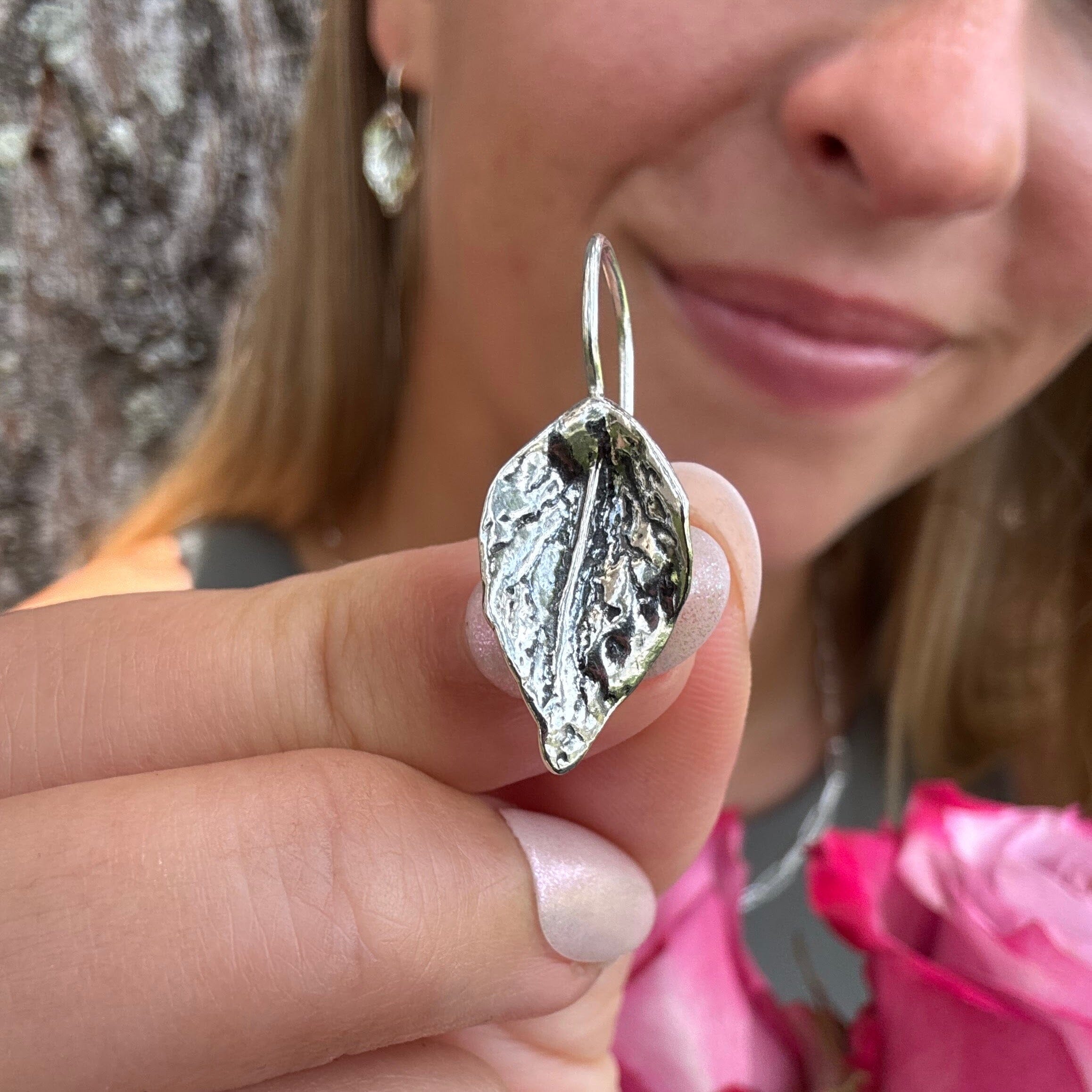 hook style leaf shaped dangling earrings - Leaf and Legend