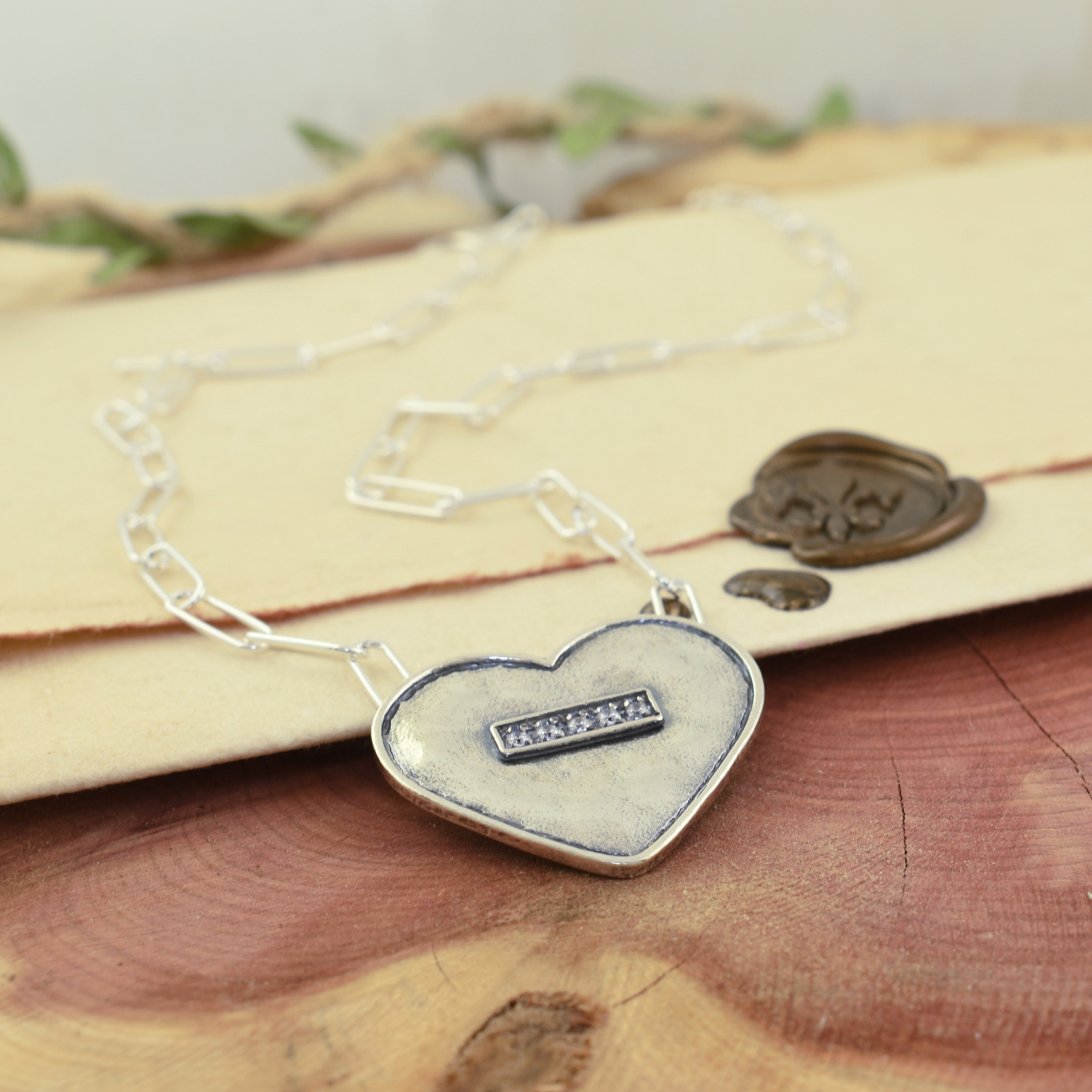 Paperclip chain heart necklace