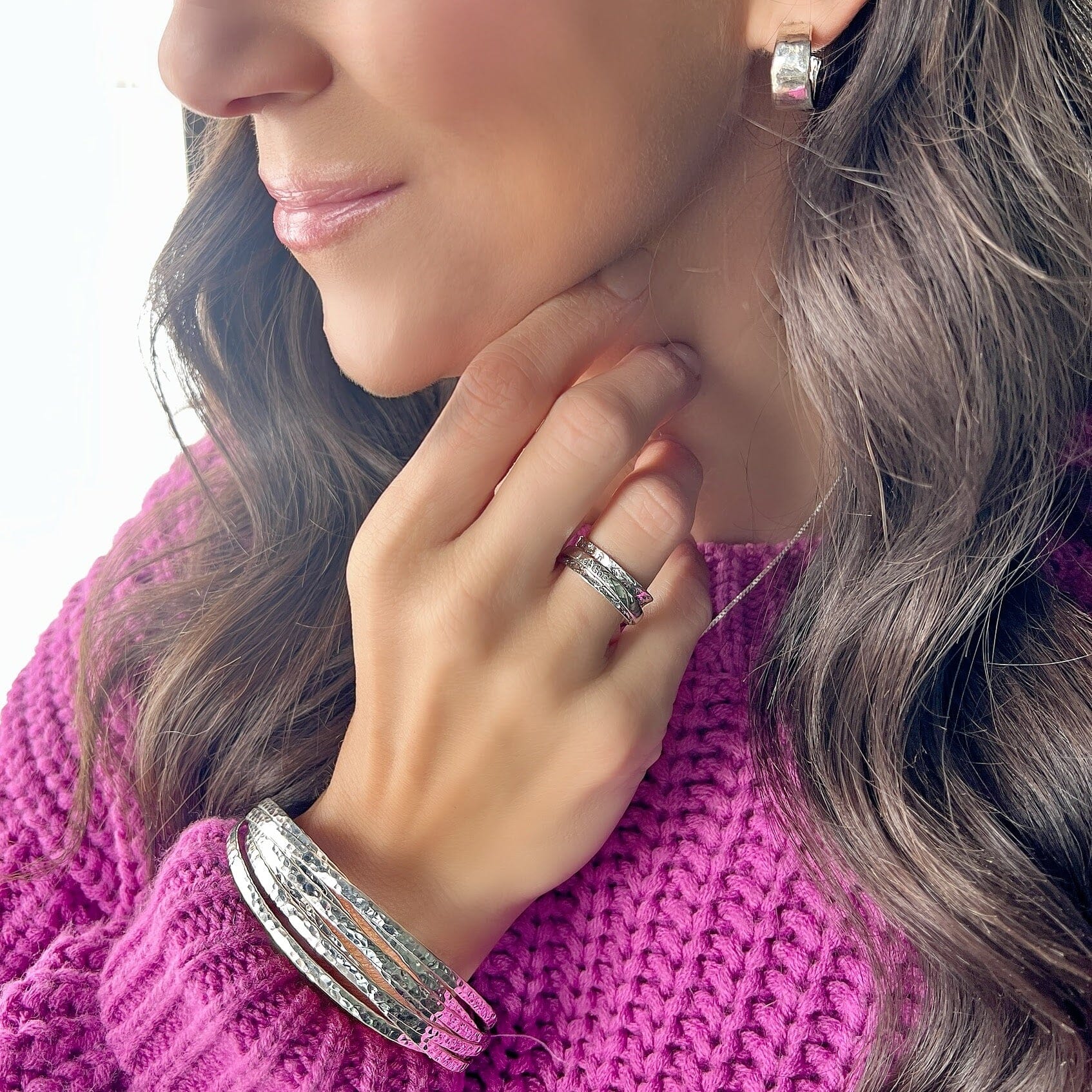 Let Go - Let God Ring paired with Dust & Silver Earrings and The Falls Bangle