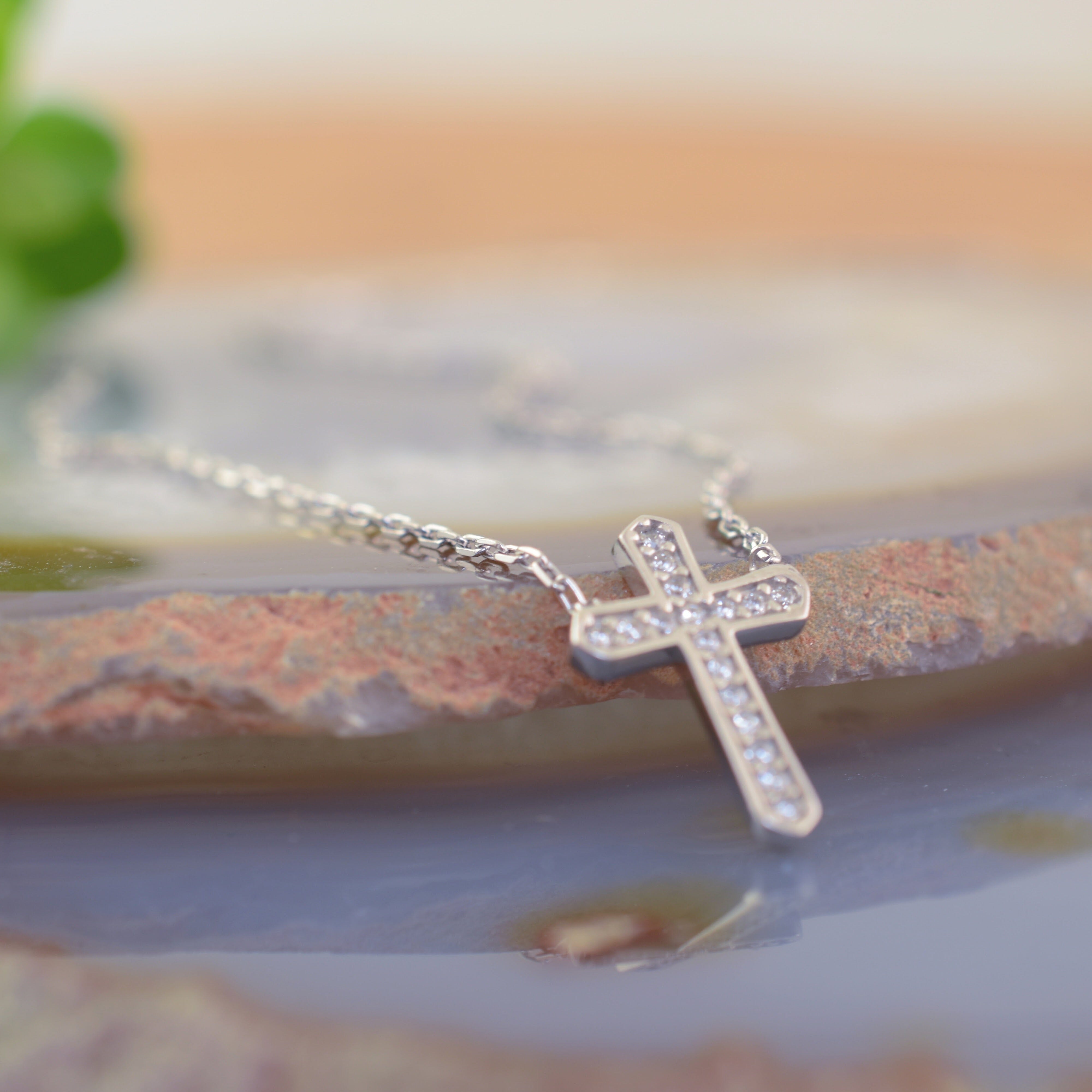 Sterling silver cross necklace with clear CZ stones
