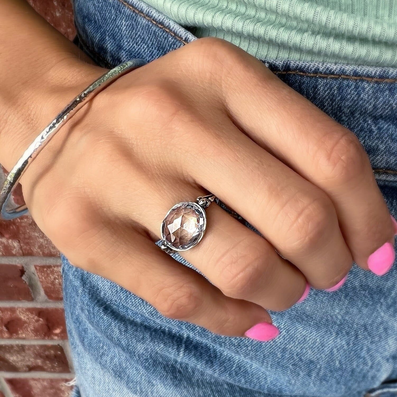 Sterling silver Light of Mine Ring paired with My Go-To Bangle