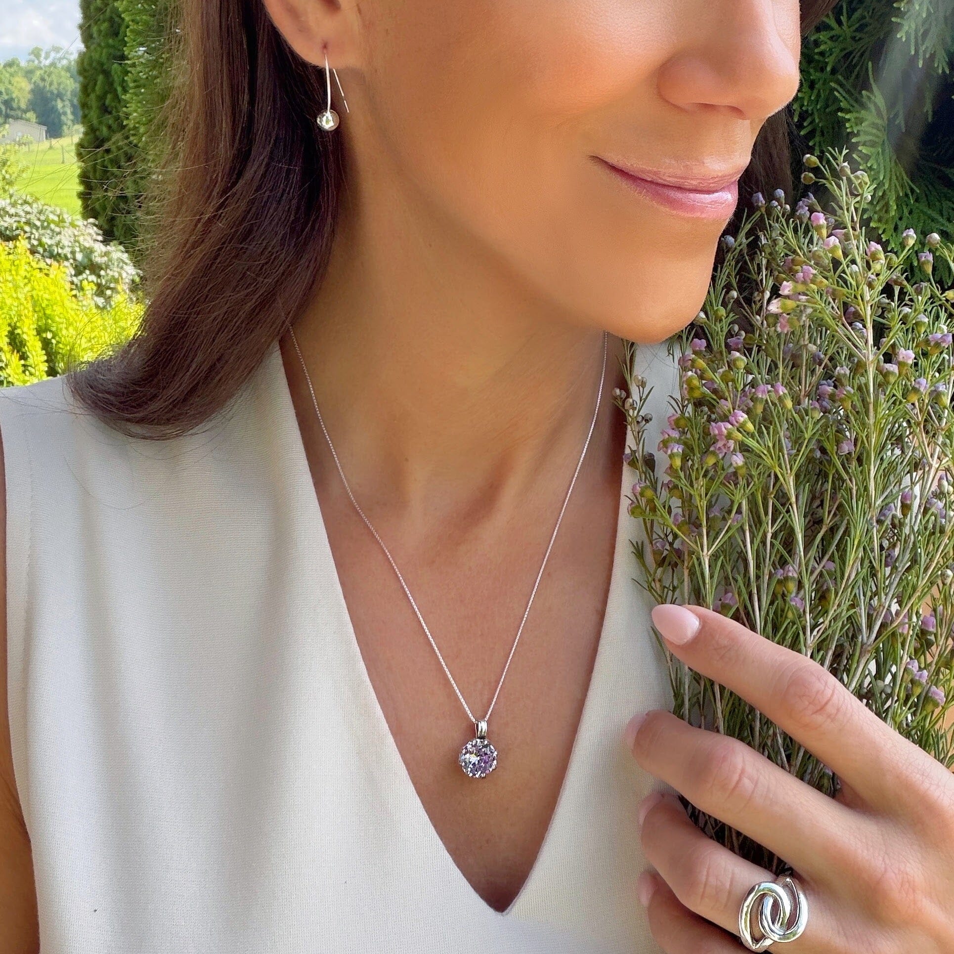 women's sterling silver and lilac rhinestone jewelry