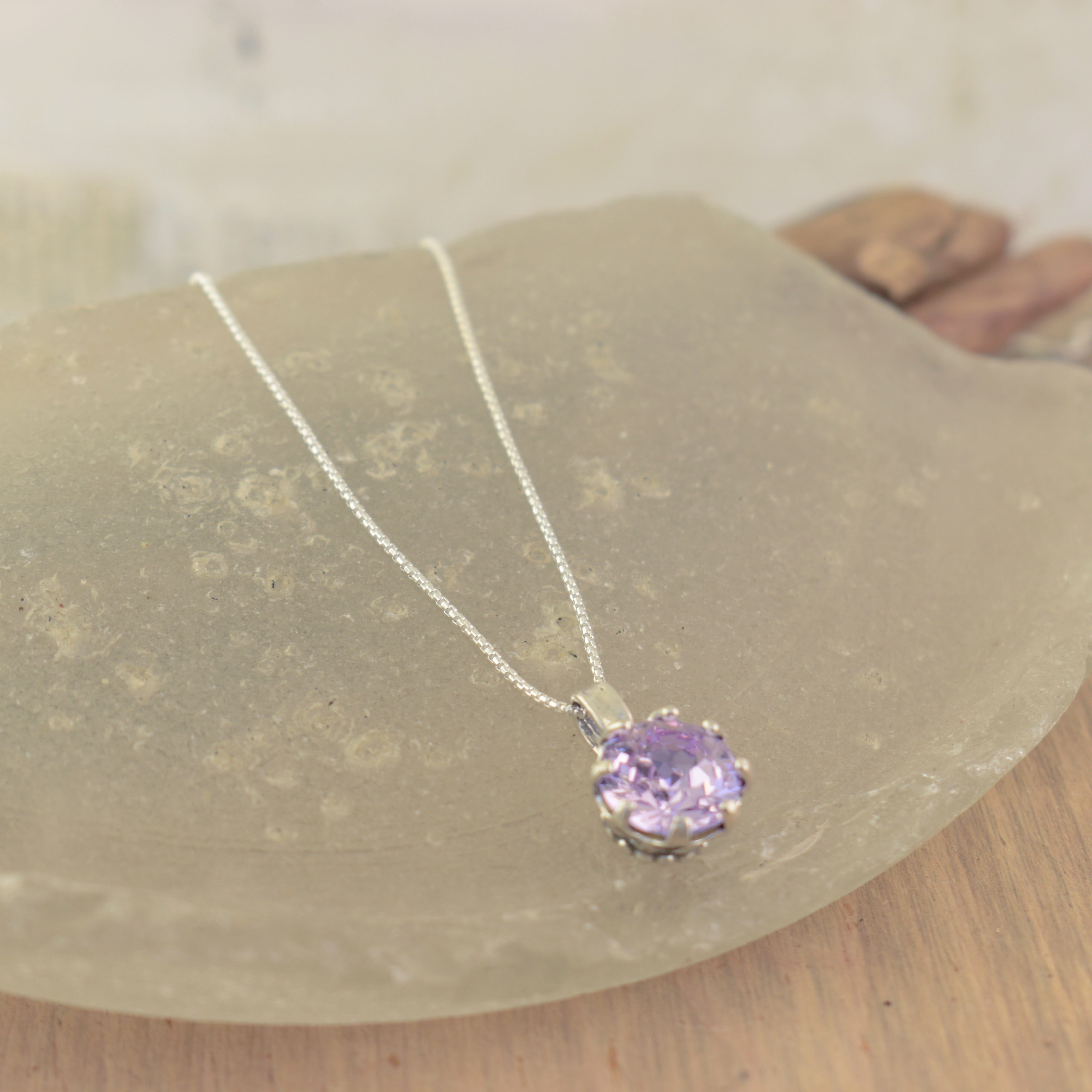 Lilac Rhinestone pendant with a silver chain