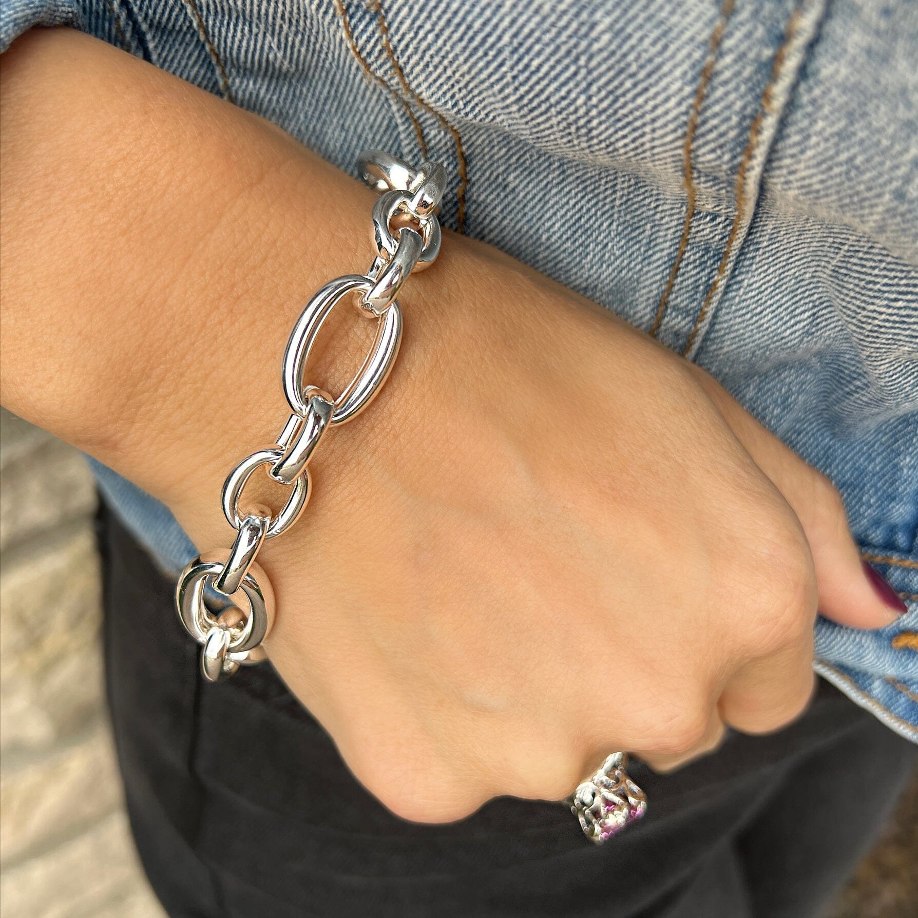 Linked-Up Bracelet in sterling silver featuring various sized oval links