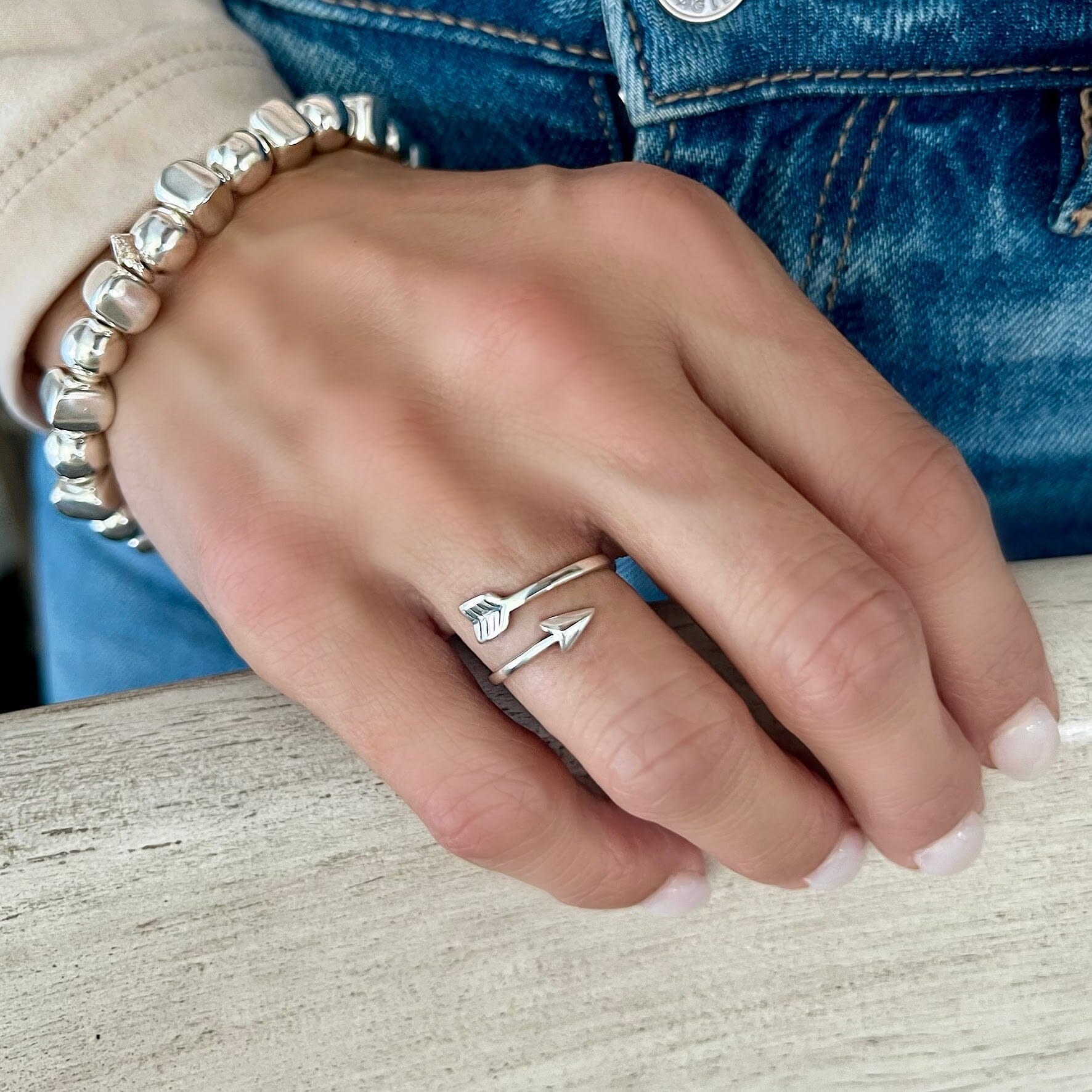 Sterling silver arrow wrapped ring
