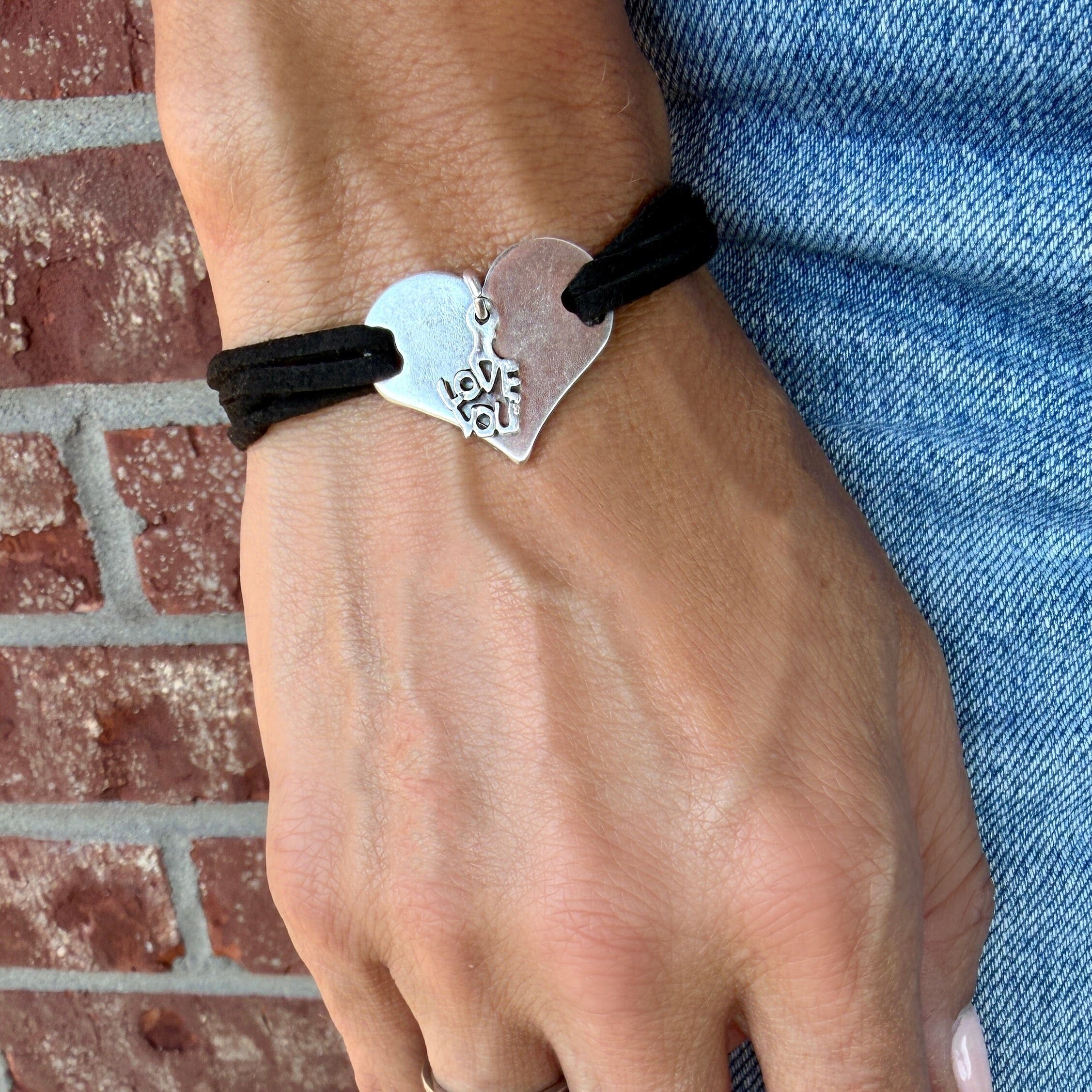 black suede and silver heart bracelet