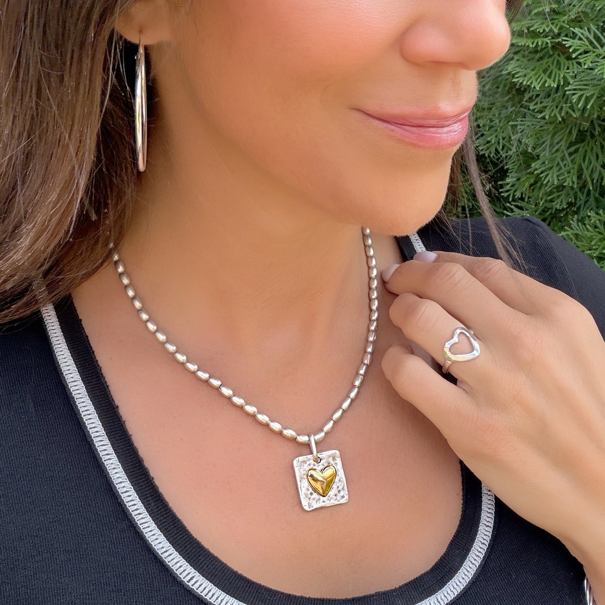 Love Ya Necklace with a silver barrel beaded chain