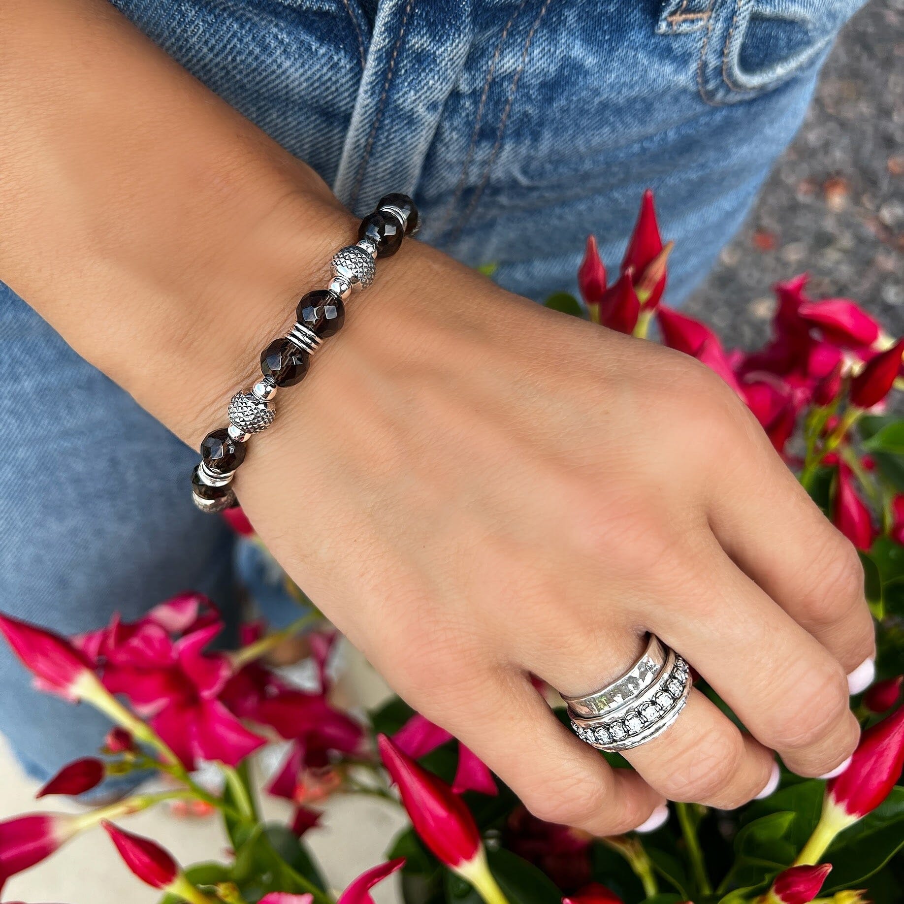 sterling silver accent bead bracelet