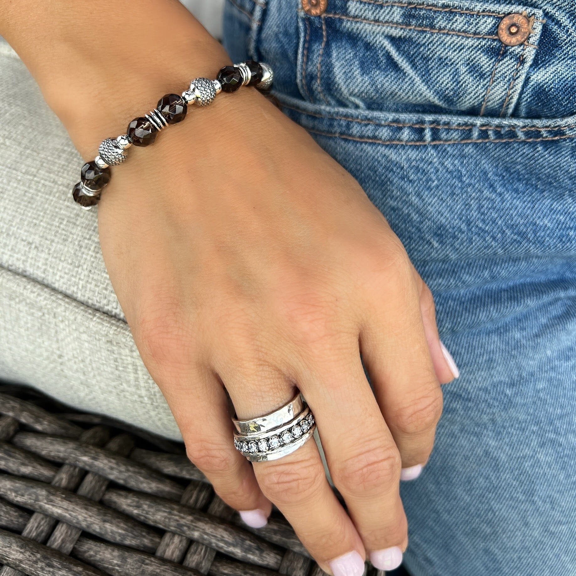 smoky quartz bead bracelet