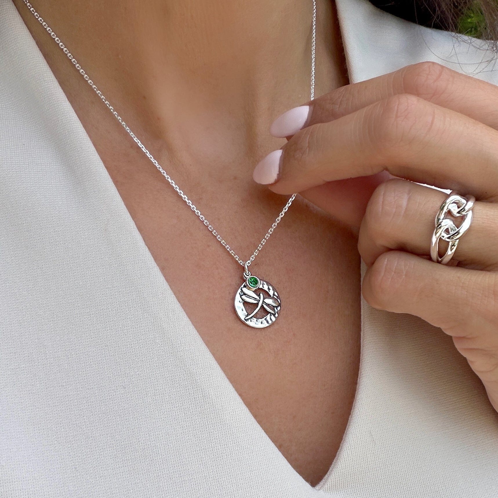 Sterling silver jewelry with CZ stone and hammered surface