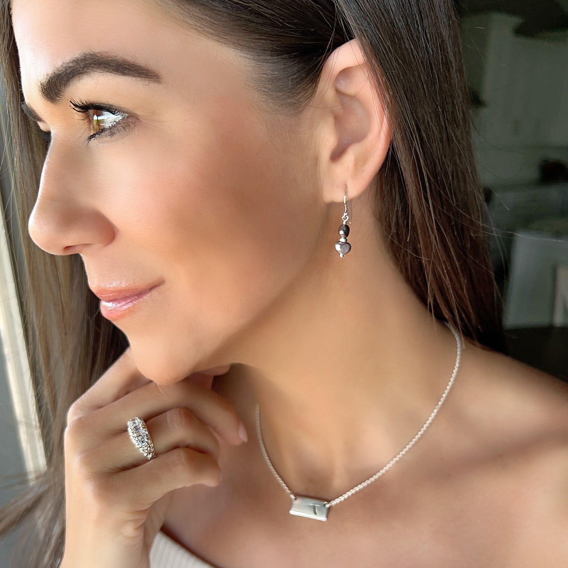 Double stacked gray mini pearl earrings - Mini Twice is Nice