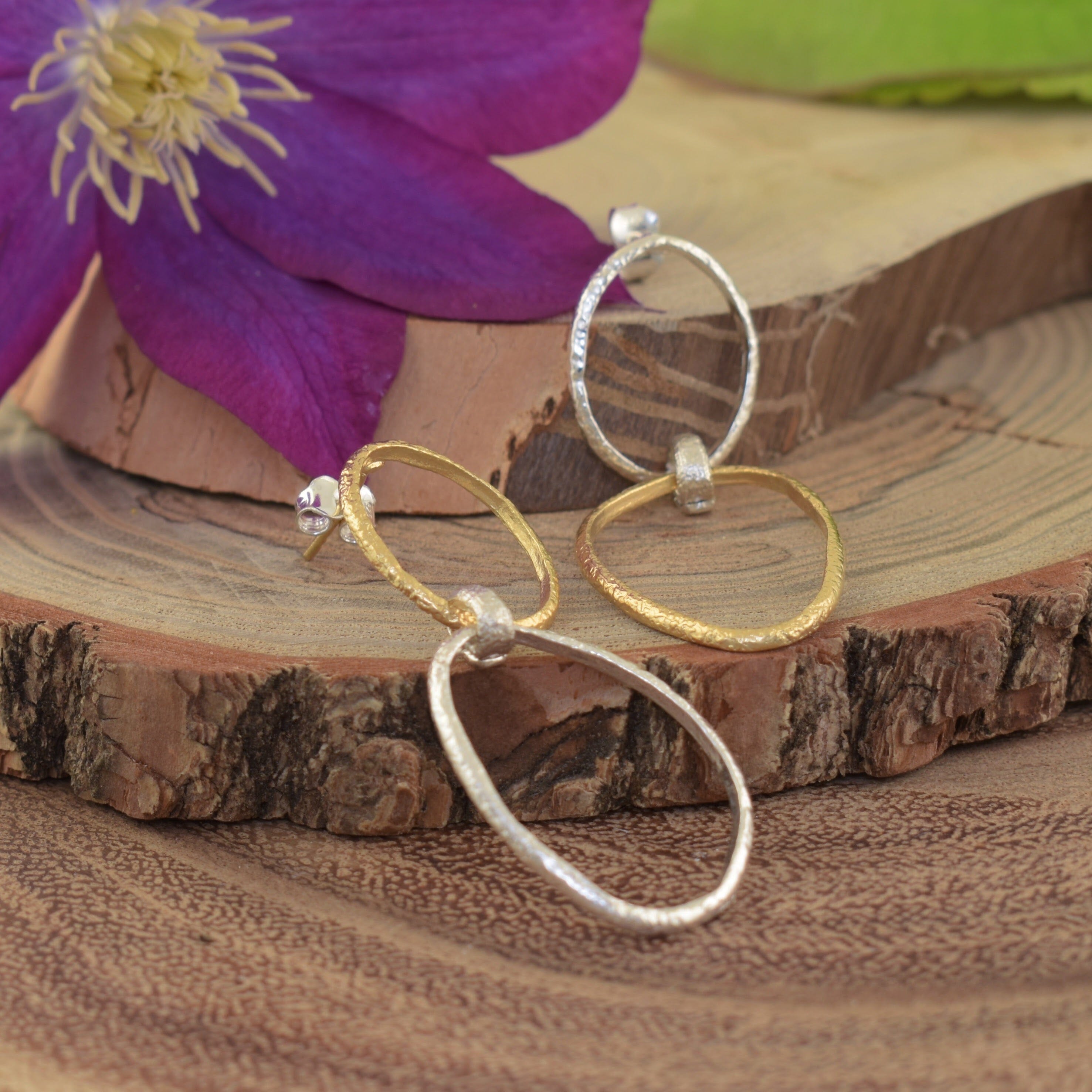 Sterling silver and gold post earrings